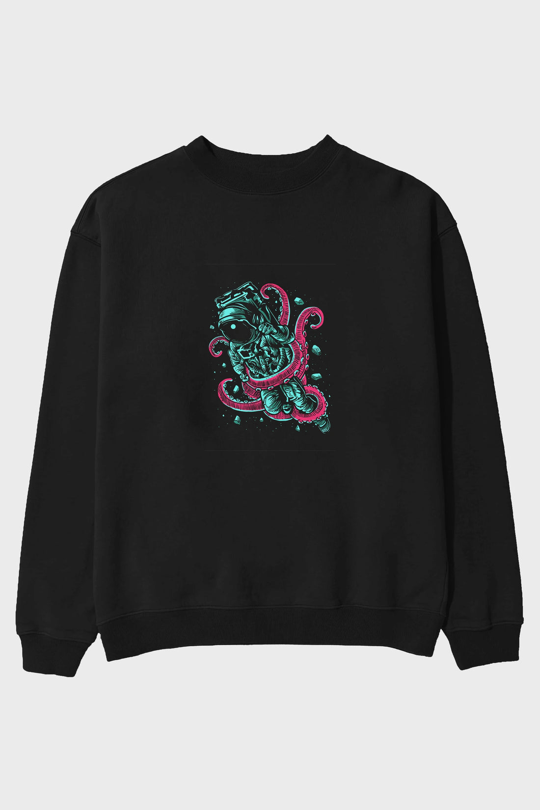Astronaut Octopus Ön Baskılı Oversize Sweatshirt Erkek Kadın Unisex