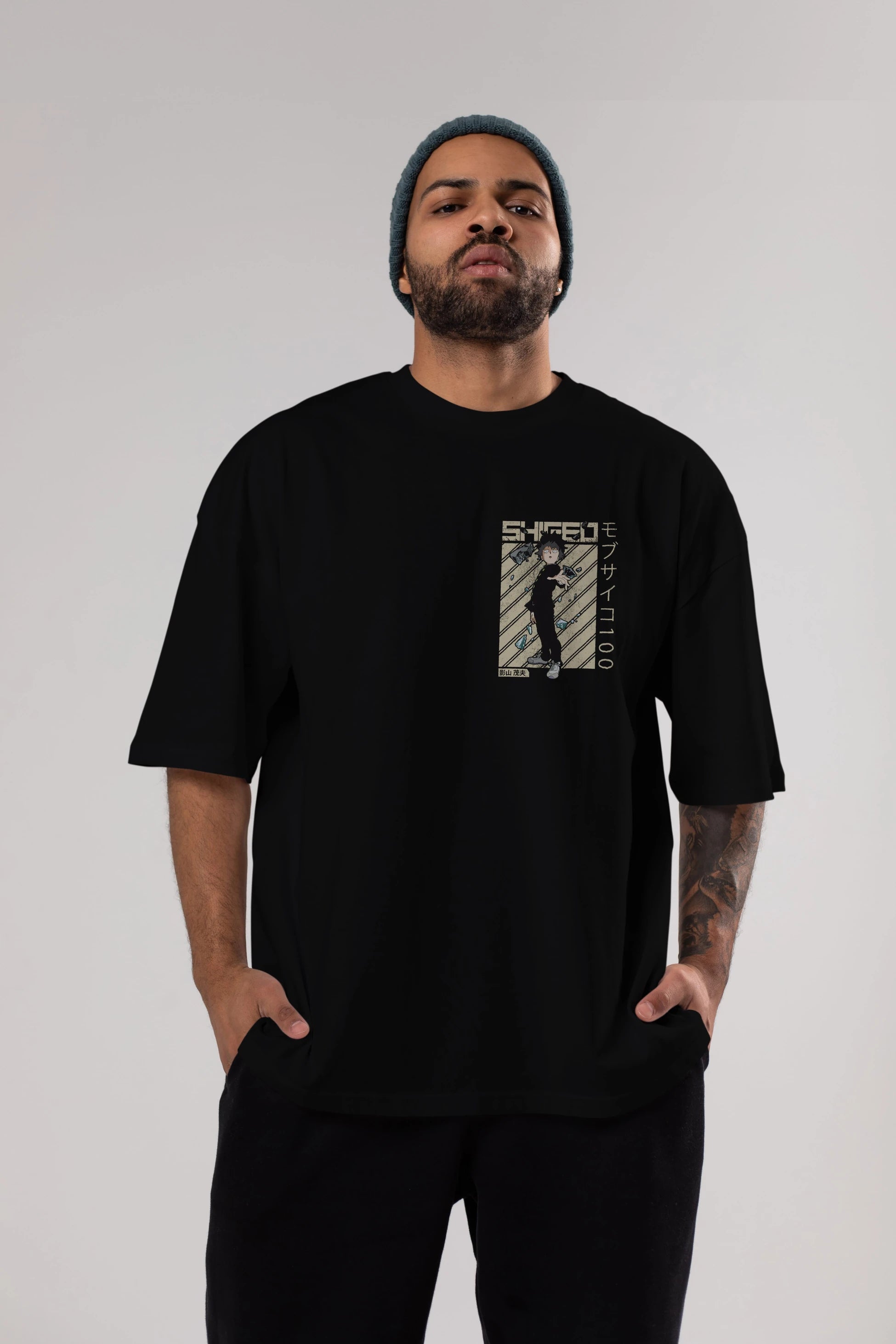 Shigeo Kageyama 3 Ön Sol Baskılı Oversize t-shirt Erkek Kadın Unisex %100 Pamuk Bisiklet Yaka tişort