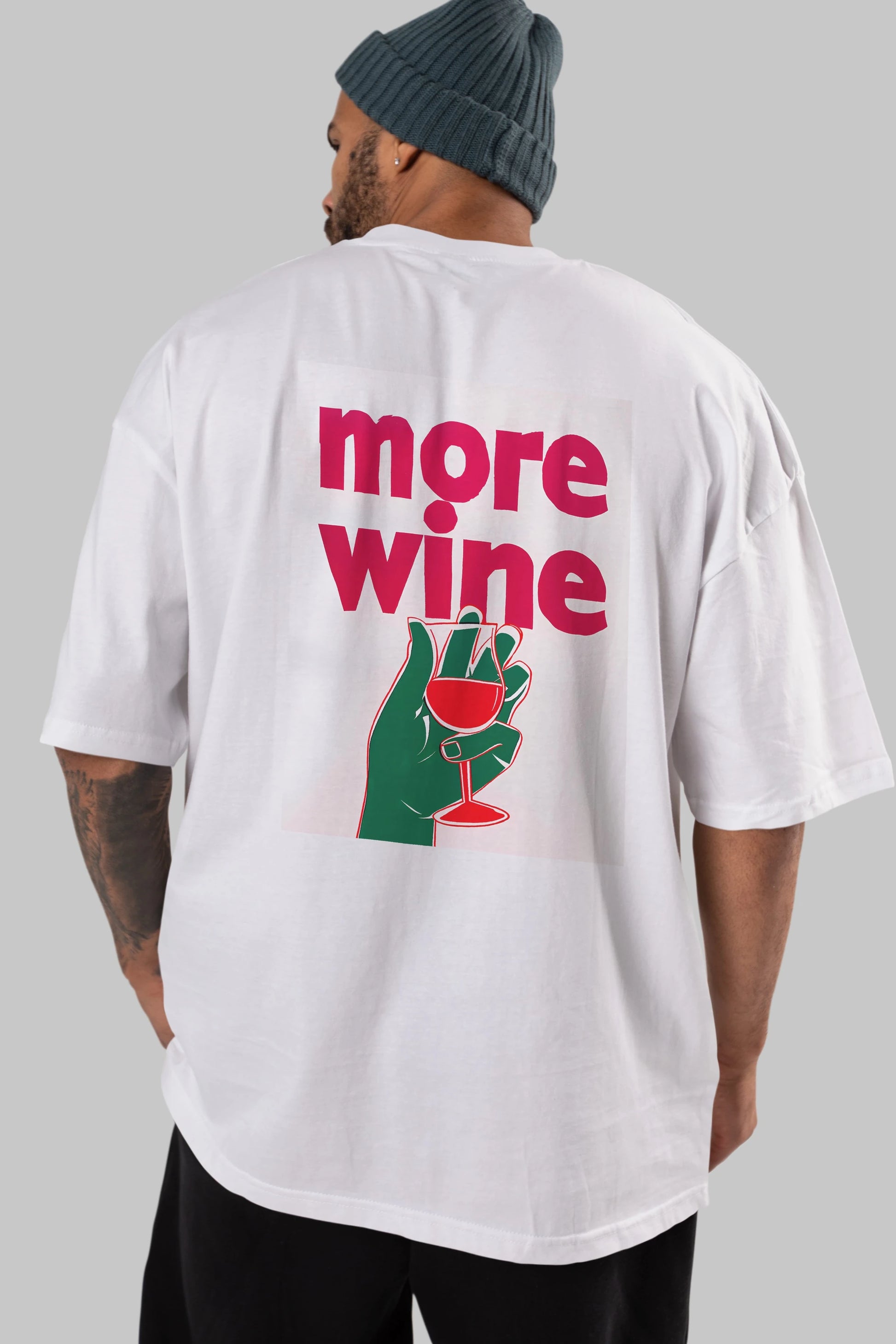 More Wine 3 Arka Baskılı Oversize t-shirt Erkek Kadın Unisex %100 Pamuk Bisiklet Yaka tişort
