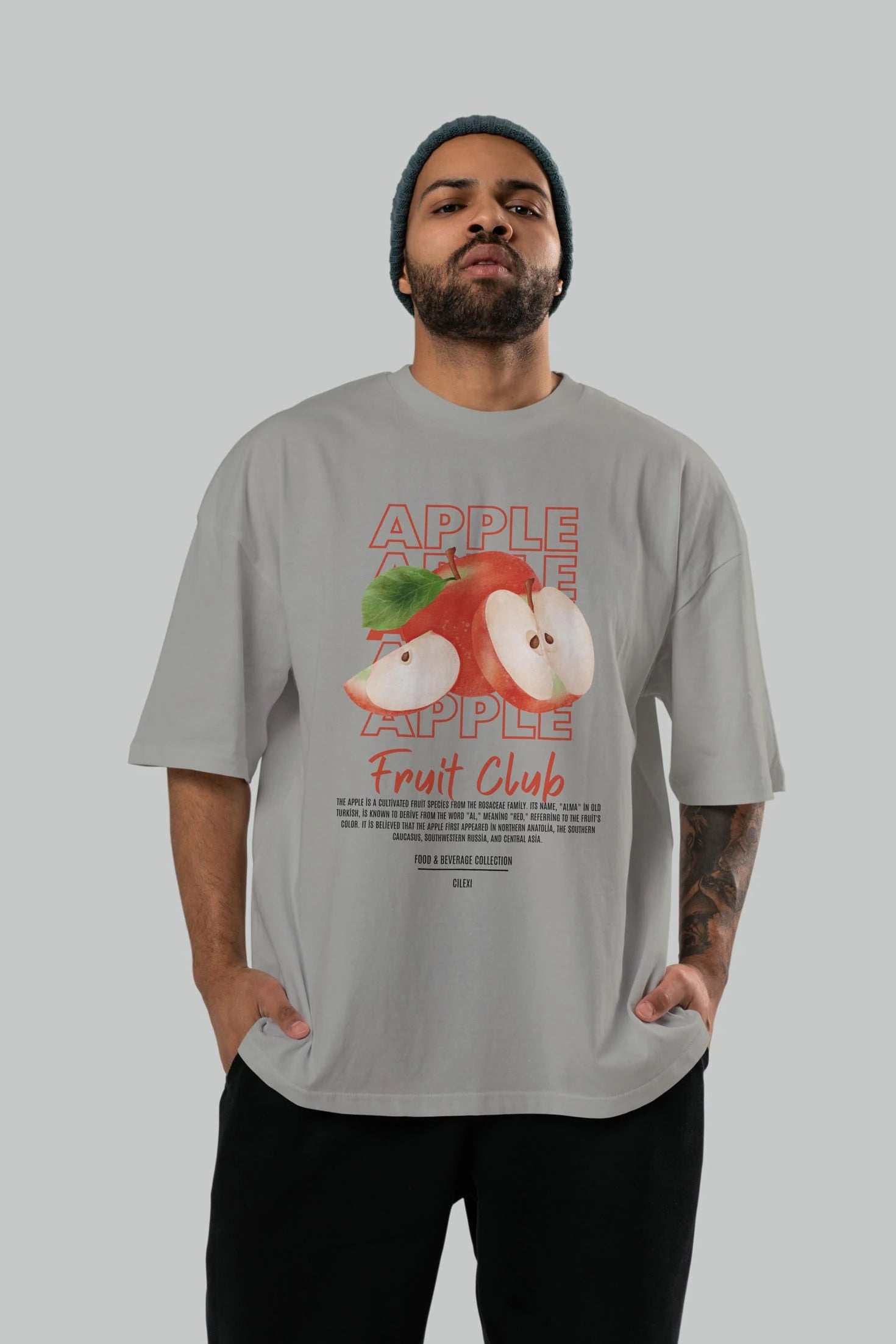 Apple Ön Baskılı Oversize t-shirt Erkek Kadın Pamuk Bisiklet Yaka tişort