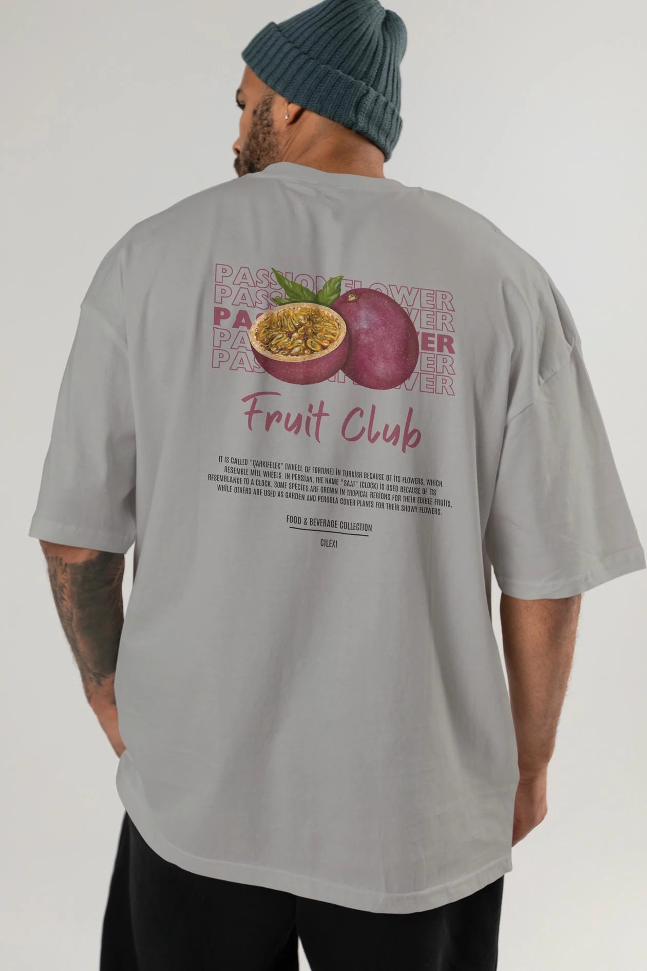 Passionflower Arka Baskılı Oversize t-shirt Erkek Kadın Pamuk Bisiklet Yaka tişort