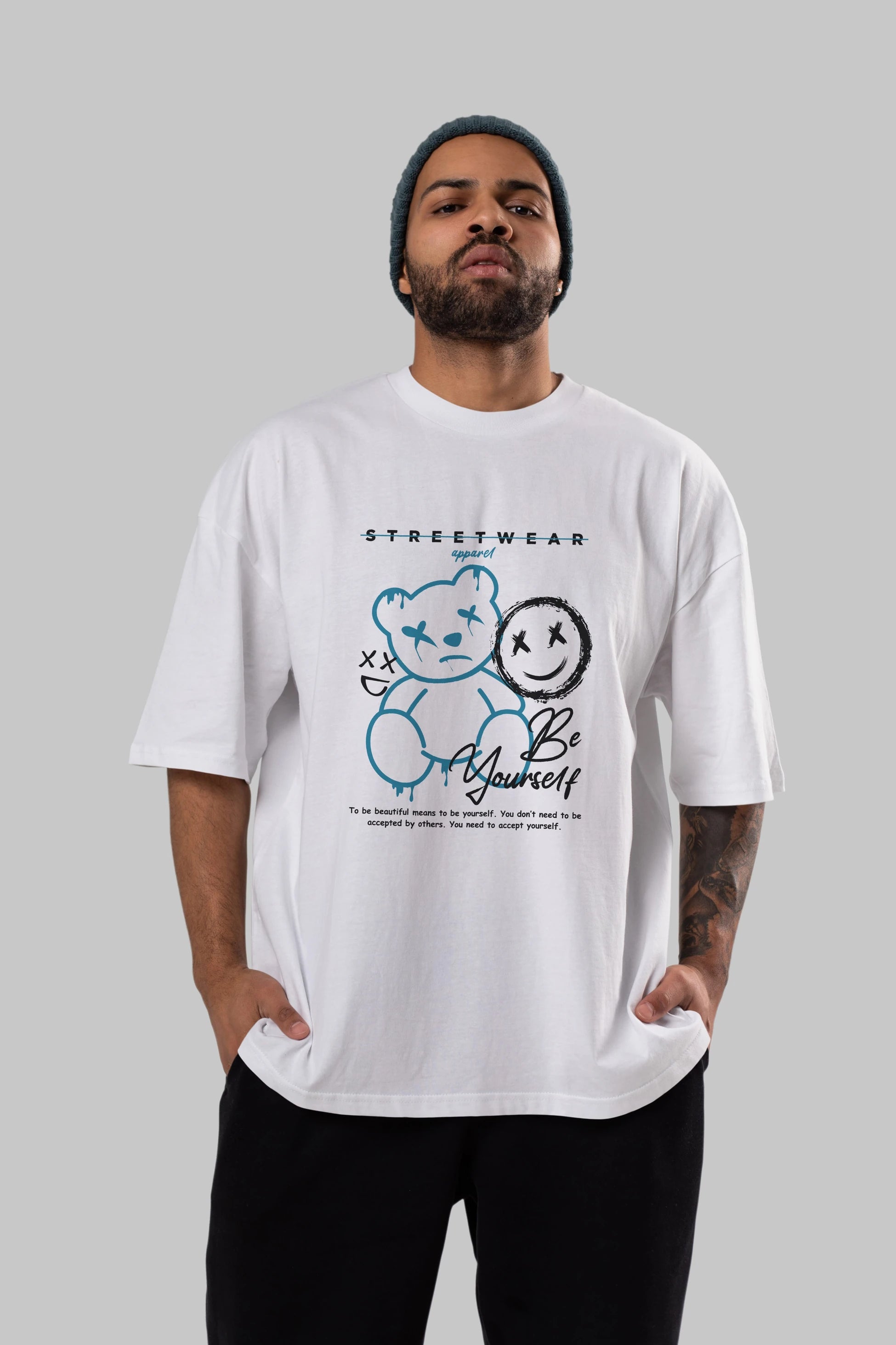Be Yourself Bear Ön Baskılı Oversize t-shirt Erkek Kadın Unisex