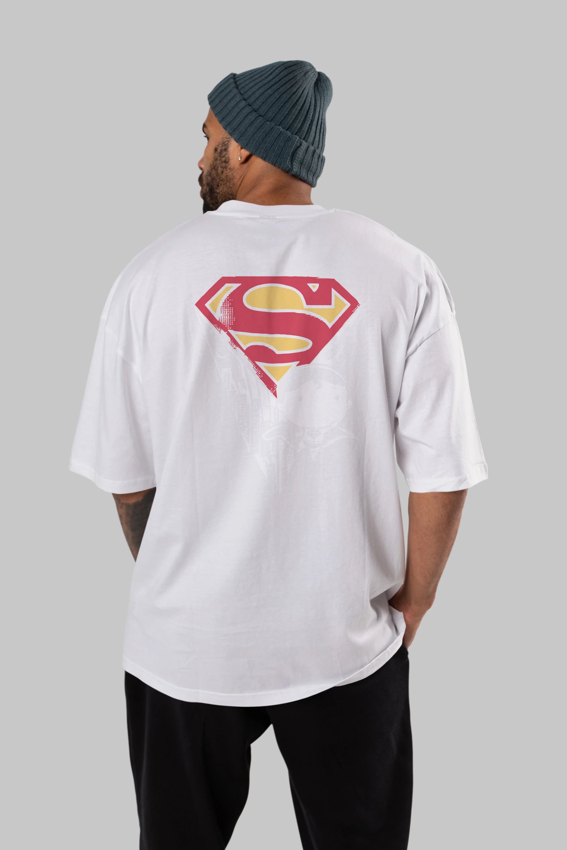 Superman Arka Baskılı Oversize t-shirt Erkek Kadın Unisex %100 Pamuk Bisiklet Yaka tişort
