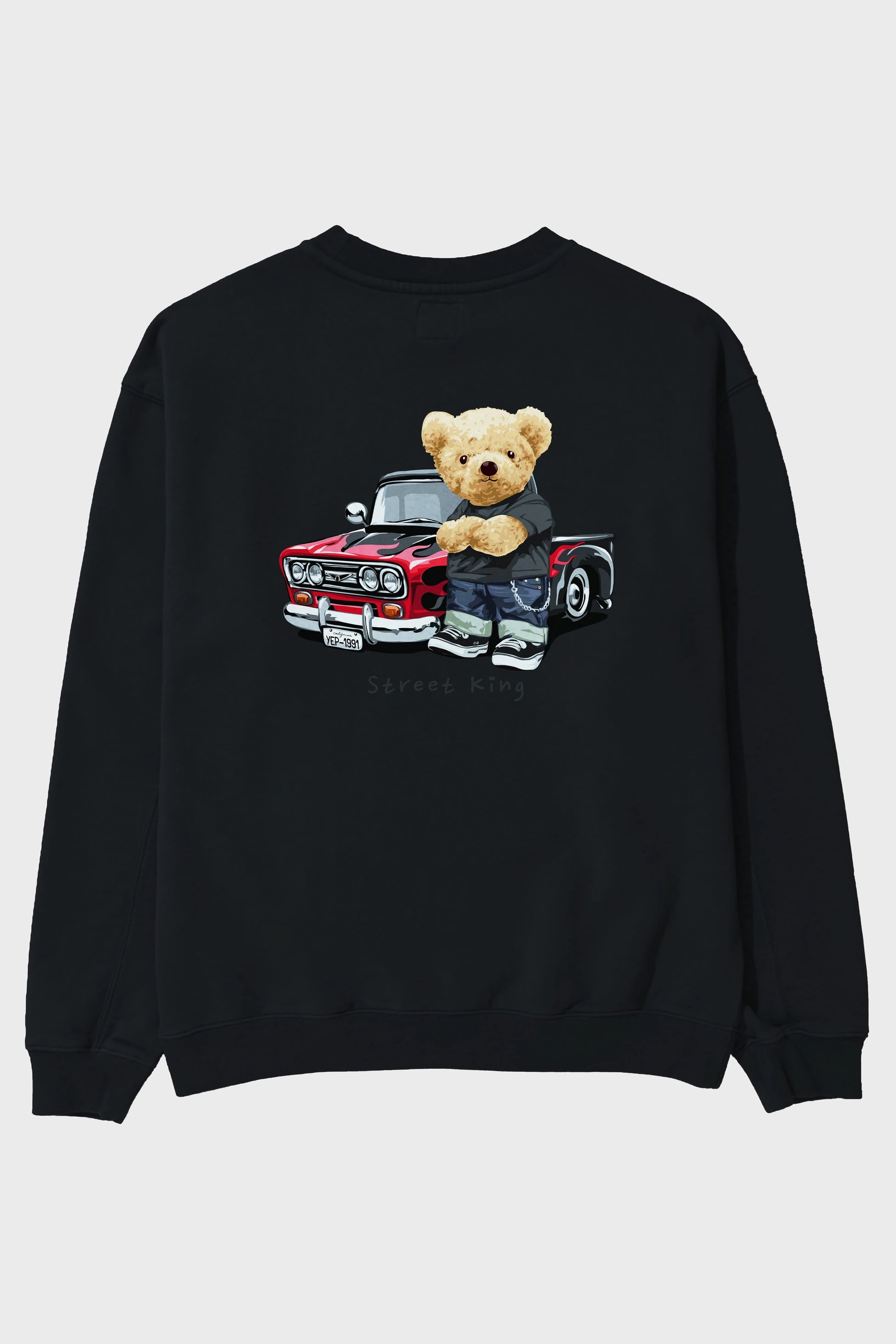 Teddy Bear Street King Arka Baskılı Oversize Sweatshirt Erkek Kadın Unisex