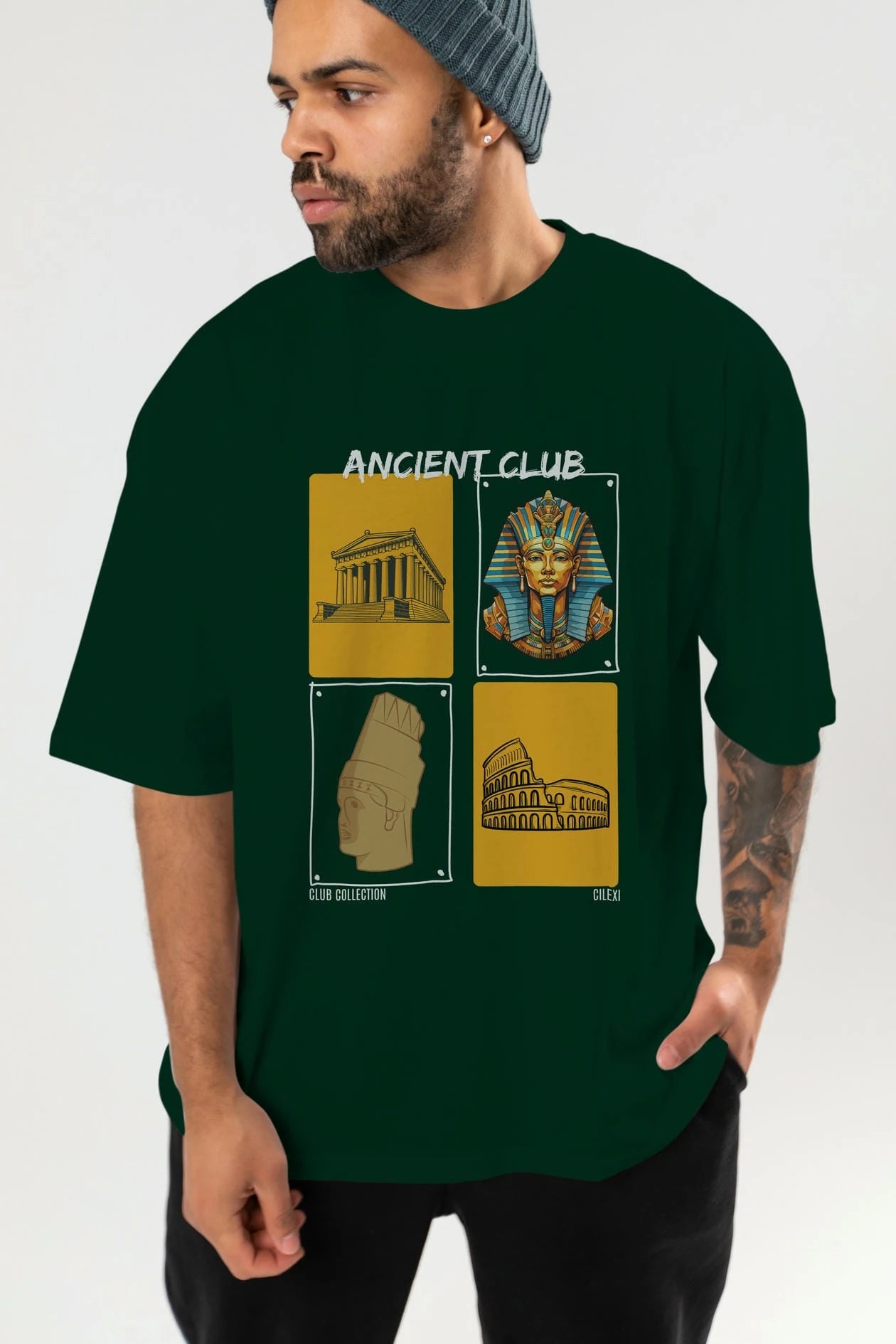 Ancient Club ön Baskılı Oversize t-shirt Erkek Kadın %100 Pamuk Bisiklet Yaka tişort