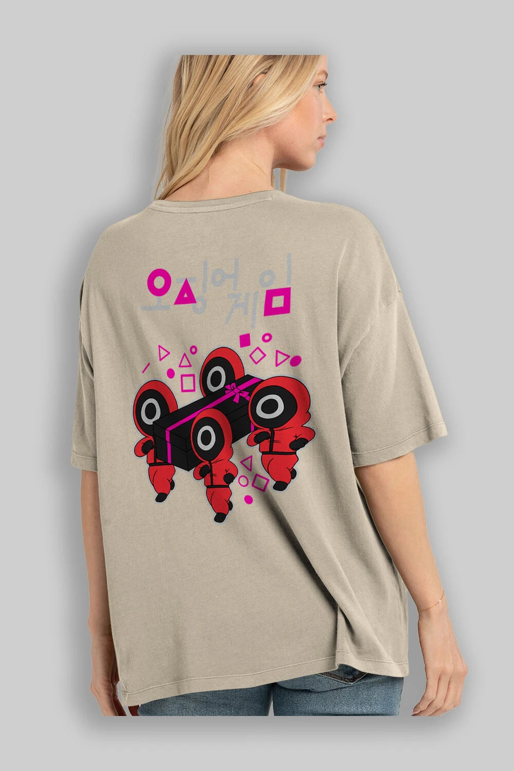 Squid Game (6) Arka Baskılı Oversize t-shirt Erkek Kadın Unisex %100 Pamuk Bisiklet Yaka tişort