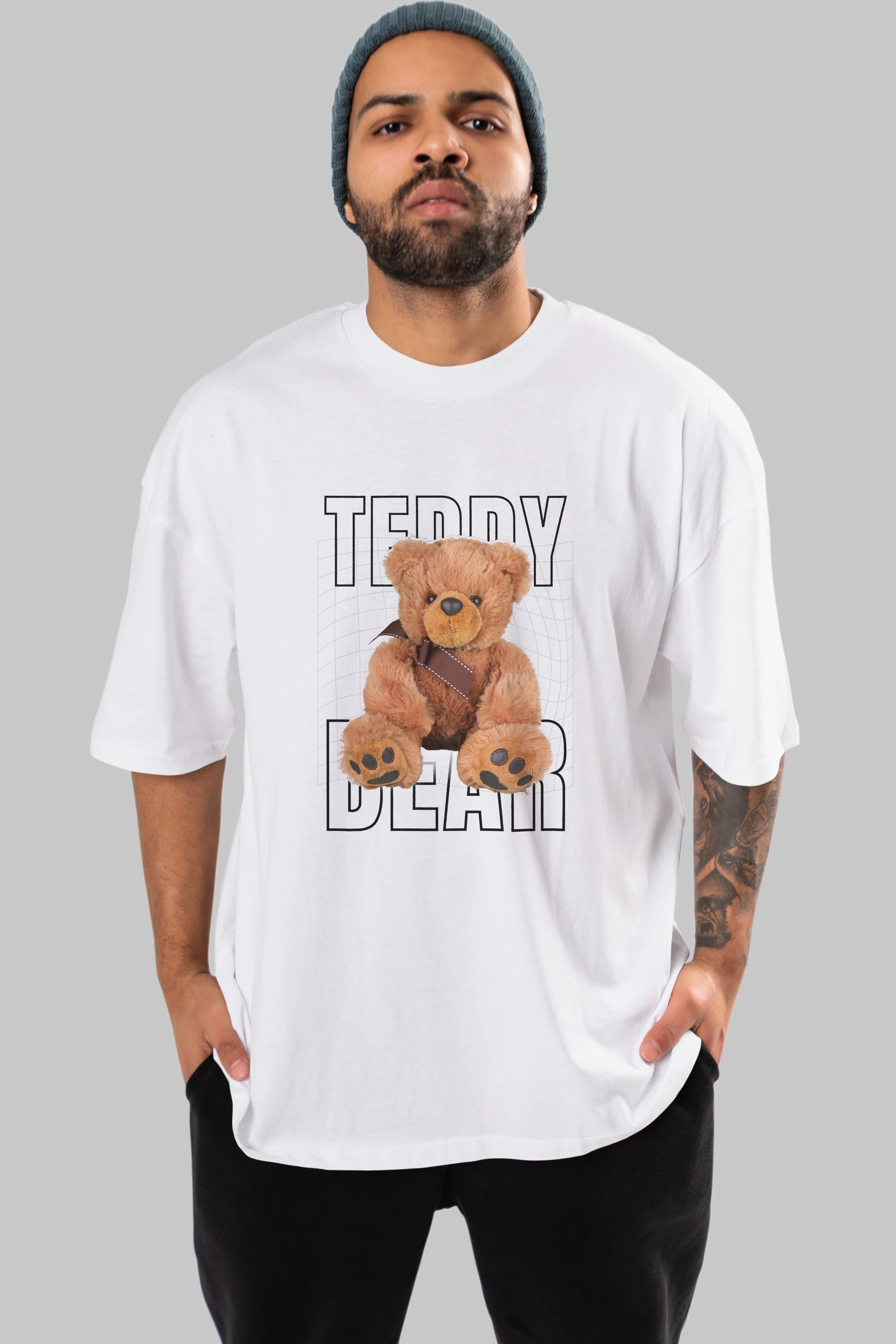 Teddy Bear Yazılı Ön Baskılı Oversize t-shirt Erkek Kadın Unisex %100 Pamuk
