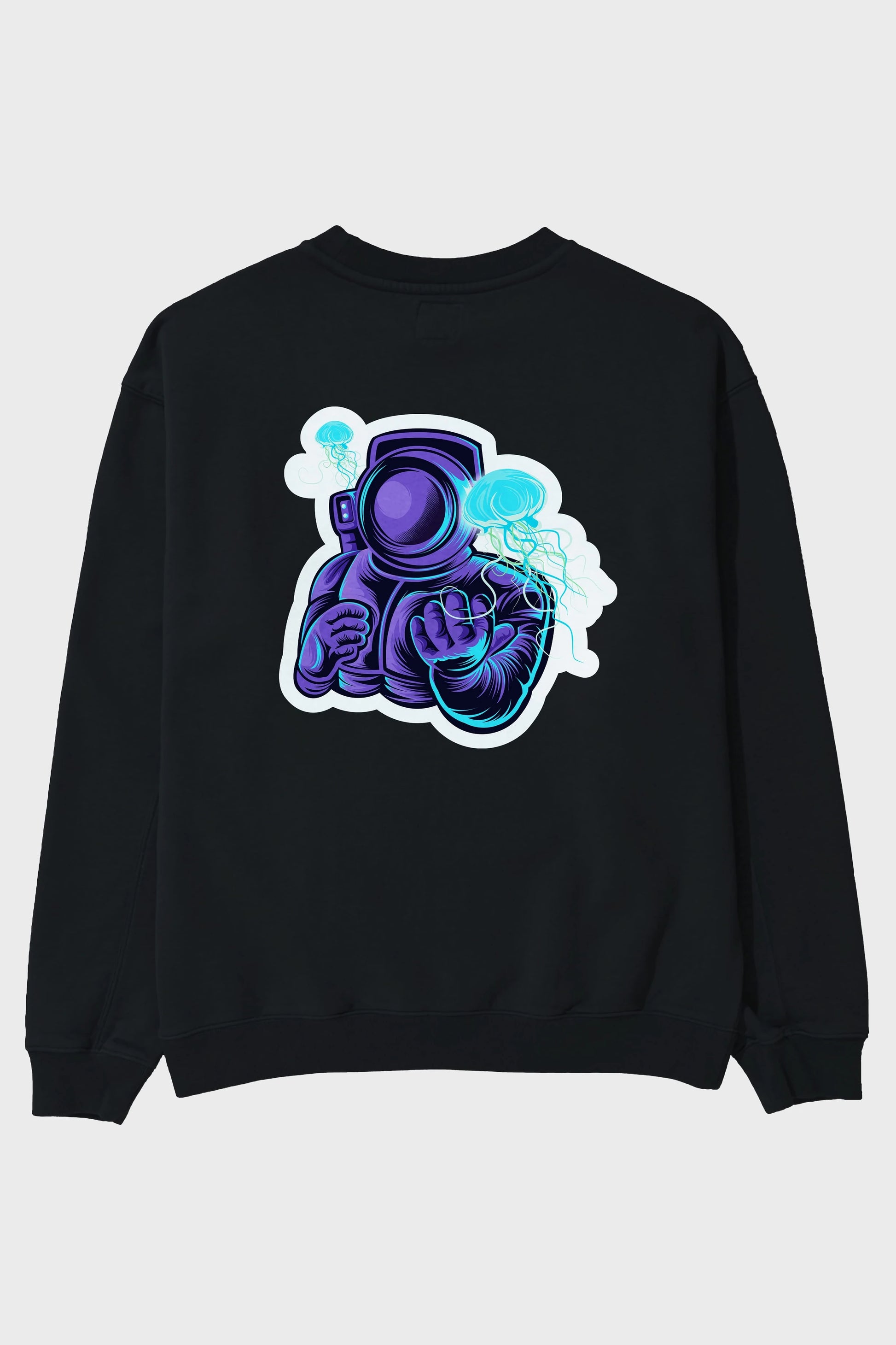 Astronaut and Jellyfish Sticker Arka Baskılı Oversize Sweatshirt Erkek Kadın Unisex