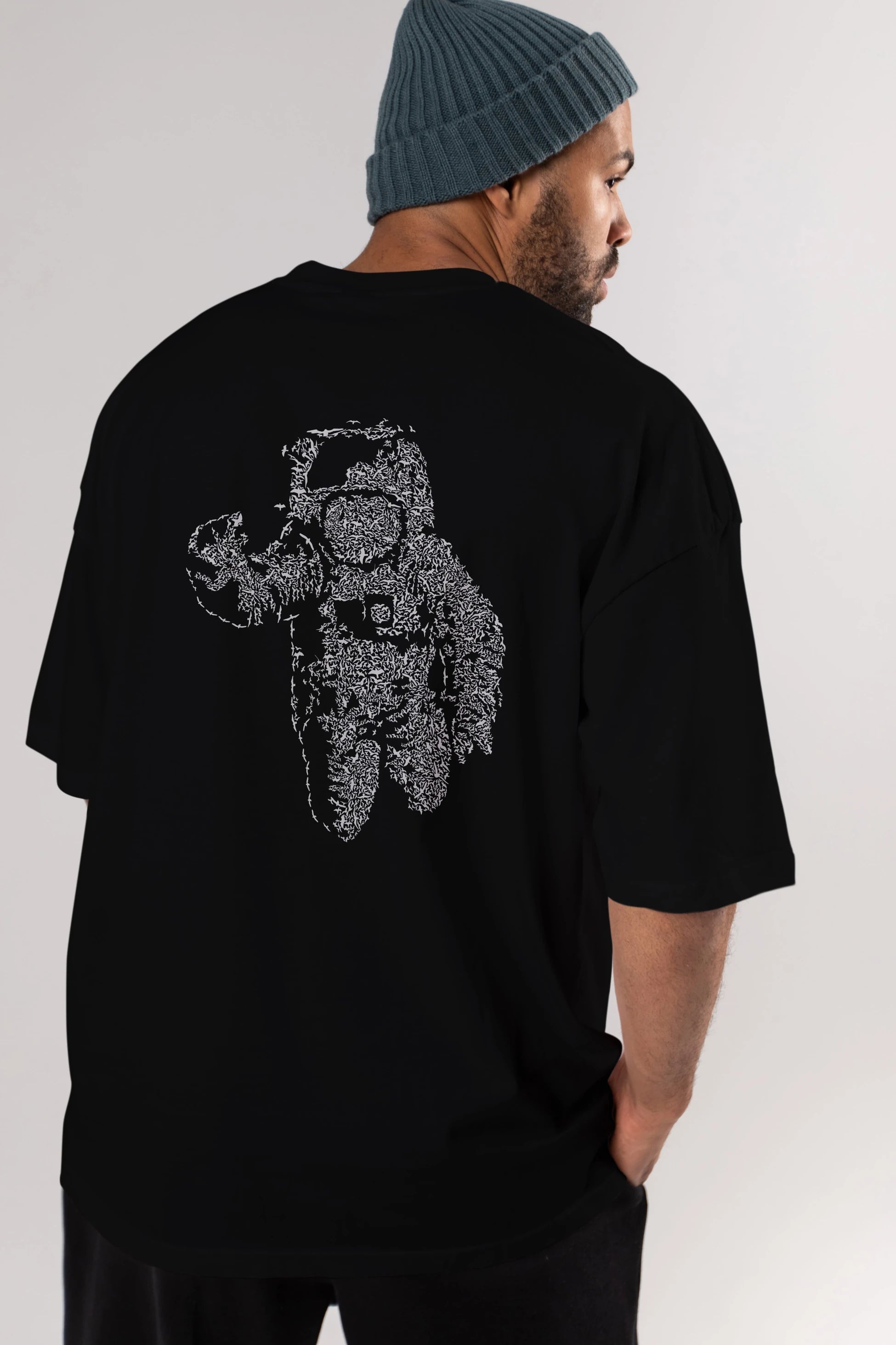 Flying Astronaut Arka Baskılı Oversize t-shirt %100 pamuk Erkek Kadın Unisex