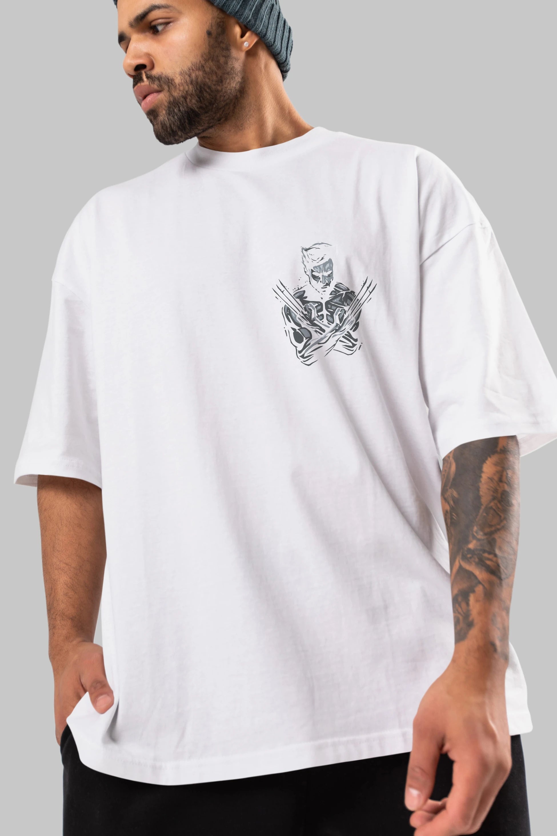Wolverine Ön Sol Baskılı Oversize t-shirt Erkek Kadın Unisex %100 Pamuk Bisiklet Yaka tişort