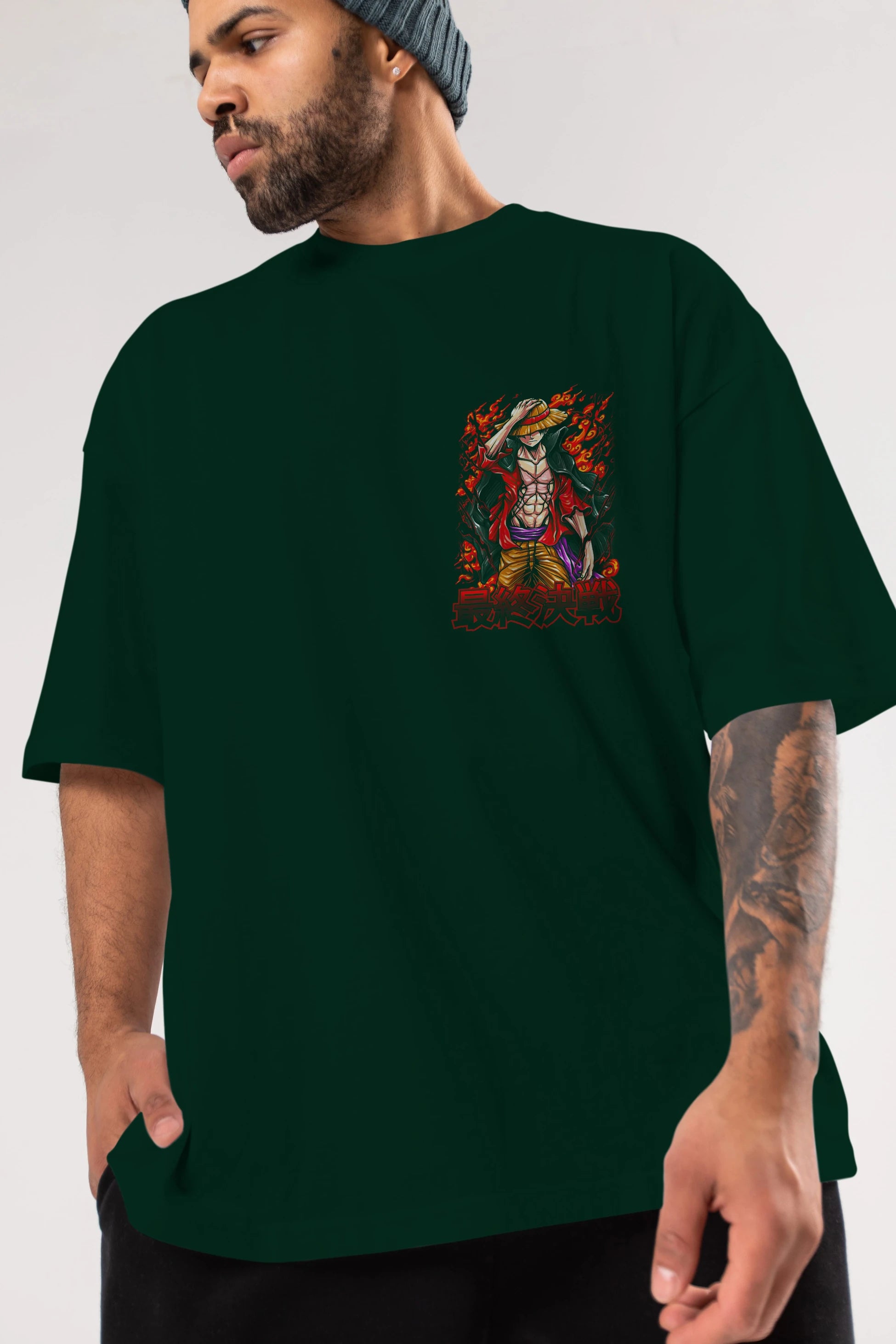 MONKEY D. LUFFY (3) Ön Sol Baskılı Oversize t-shirt Erkek Kadın Unisex %100 Pamuk Bisiklet Yaka tişort