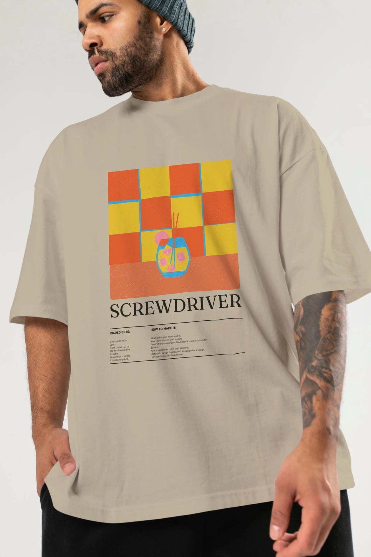 Screwdriver Kokteyl Ön Baskılı Oversize t-shirt Erkek Kadın %100 Pamuk Bisiklet Yaka tişort