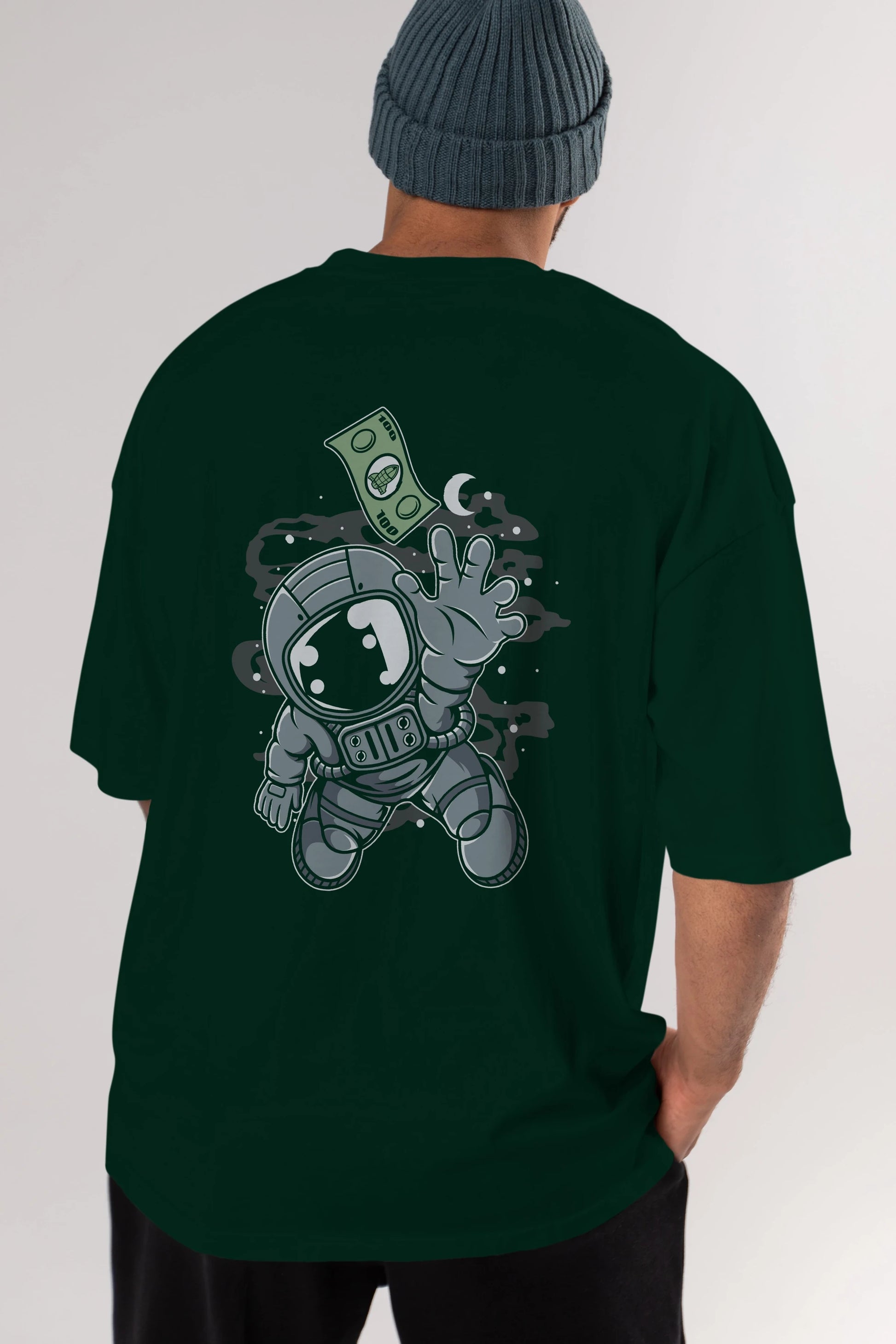Astronaut Dollar Arka Baskılı Oversize t-shirt Erkek Kadın Unisex