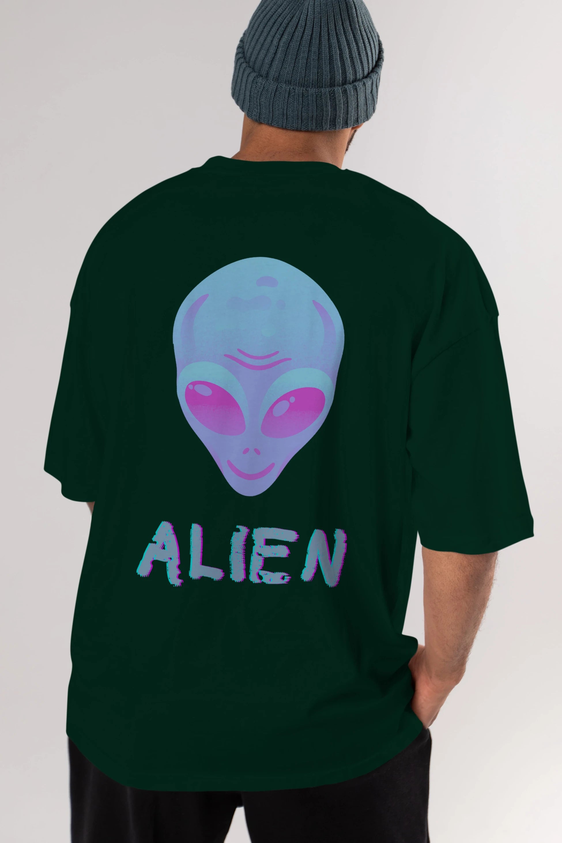 Alien Arka Baskılı Oversize t-shirt Erkek Kadın Unisex