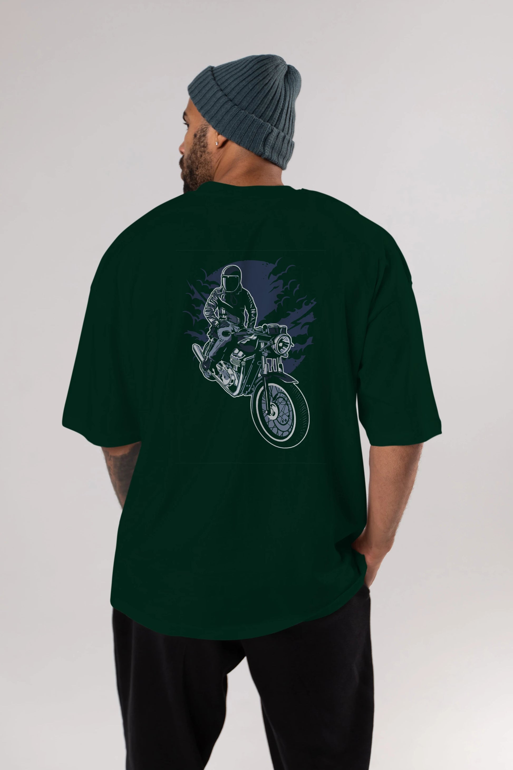 Night Rider Arka Baskılı Oversize t-shirt Erkek Kadın Unisex %100 Pamuk