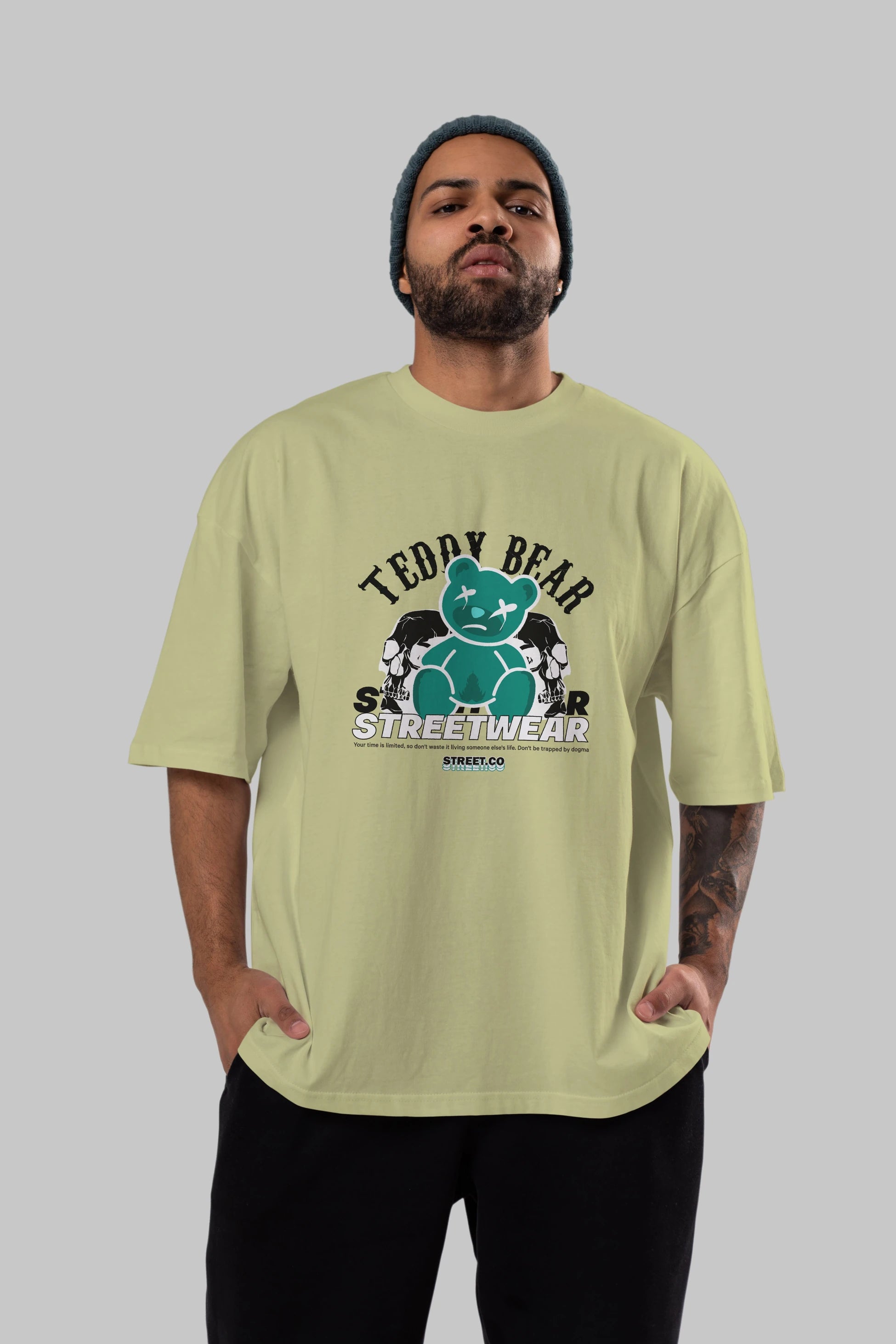 Teddy Bear Streetwear 2 Ön Baskılı Oversize t-shirt Erkek Kadın Unisex