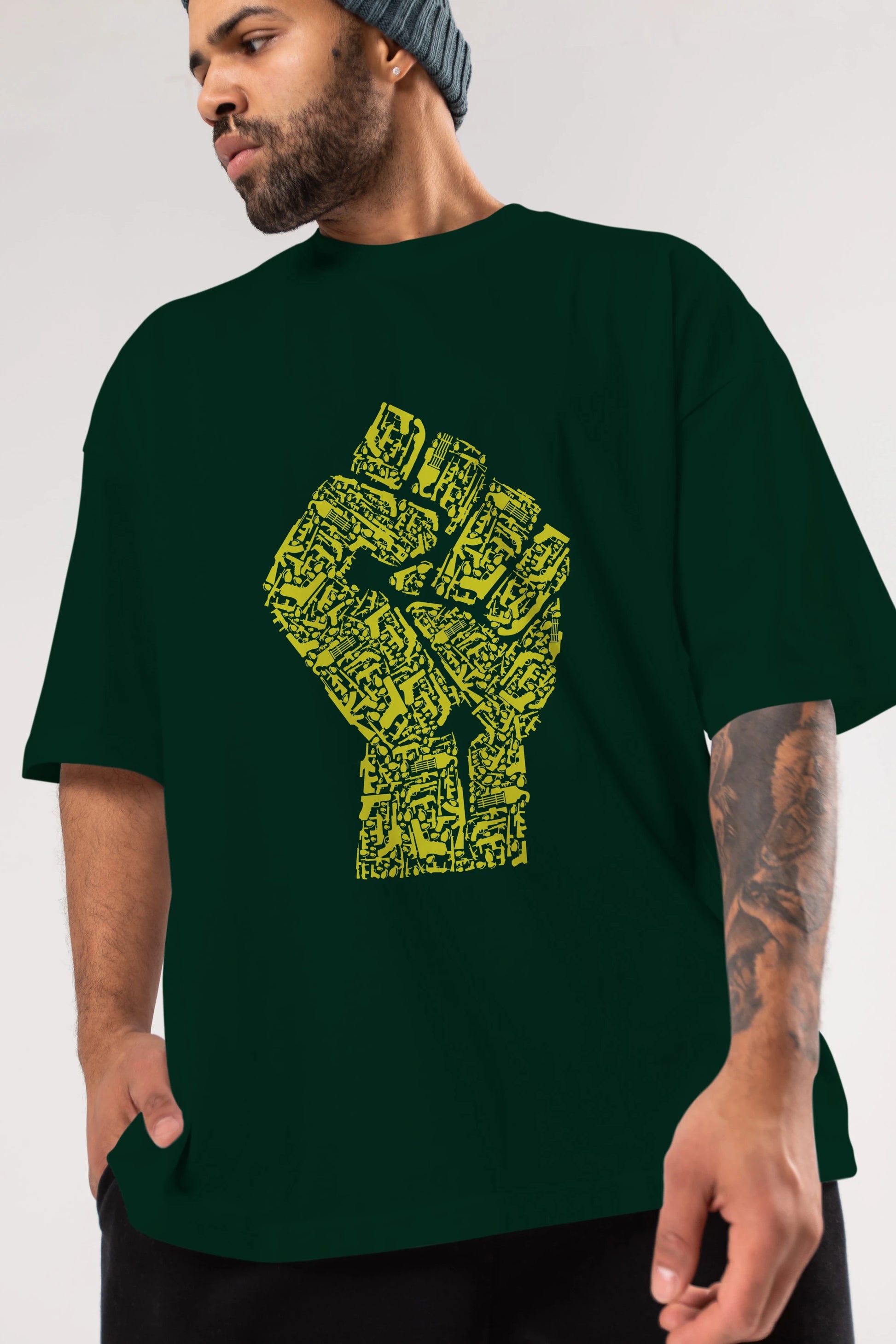 Hand Of Revolution Ön Baskılı Oversize t-shirt %100 pamuk Erkek Kadın Unisex