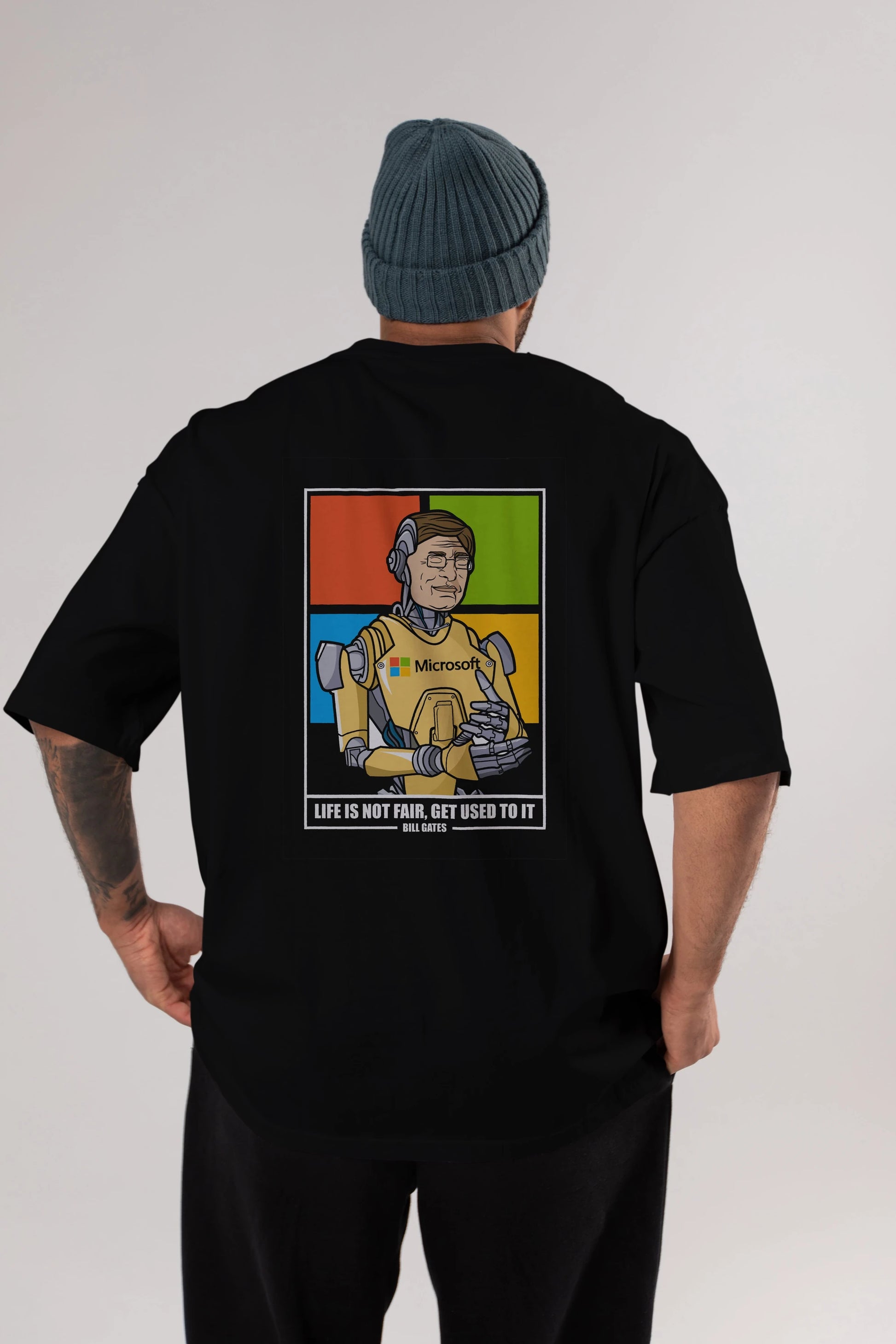 Bill Gates Robot Human Arka Baskılı Oversize t-shirt Erkek Kadın Unisex %100 Pamuk tişort