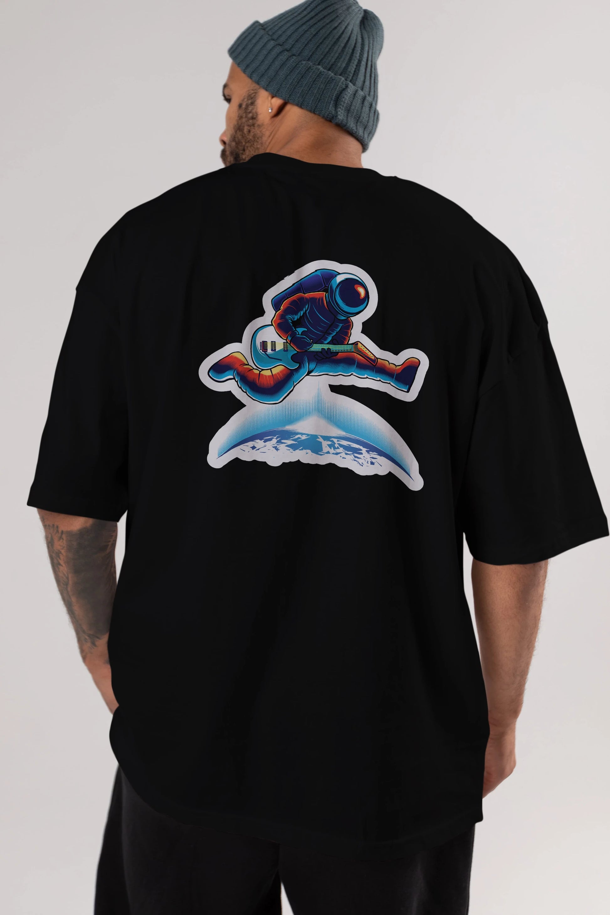 Astroguitar Sticker Arka Baskılı Oversize t-shirt Erkek Kadın Unisex