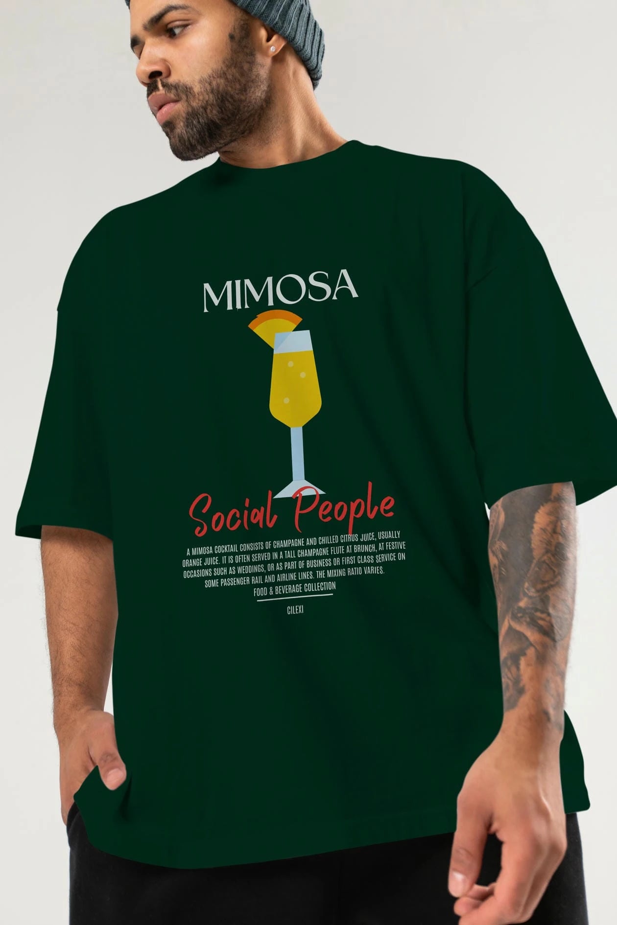 Mimosa Kokteyl Serisi ön Baskılı Oversize t-shirt Erkek Kadın %100 Pamuk Bisiklet Yaka tişort