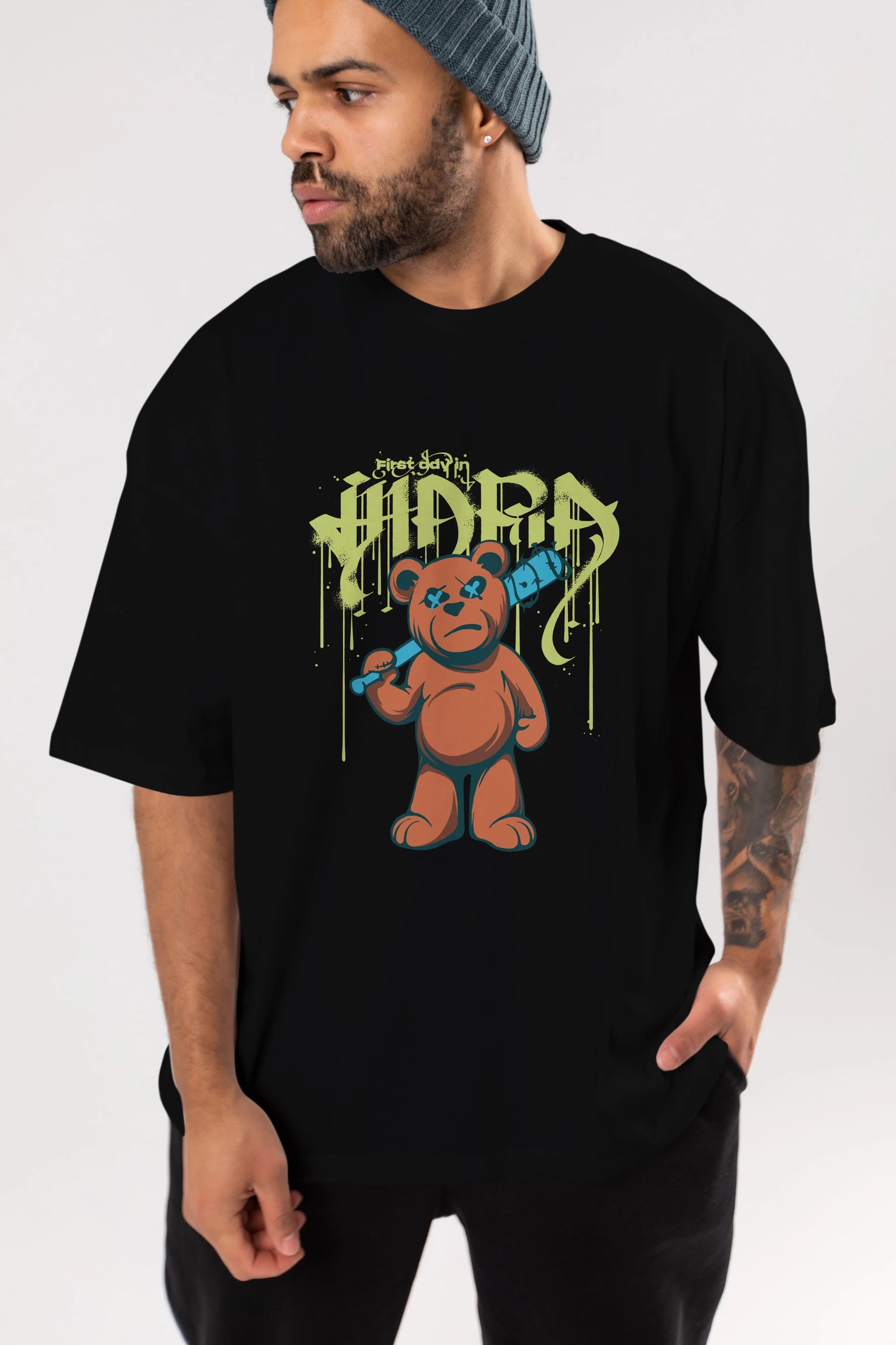 Hidra Bear Ön Baskılı Oversize t-shirt Erkek Kadın Unisex