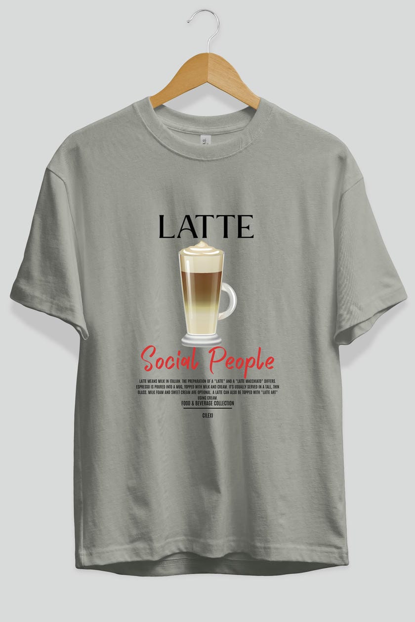 Latte Kokteyl Serisi ön Baskılı Oversize t-shirt Erkek Kadın %100 Pamuk Bisiklet Yaka tişort