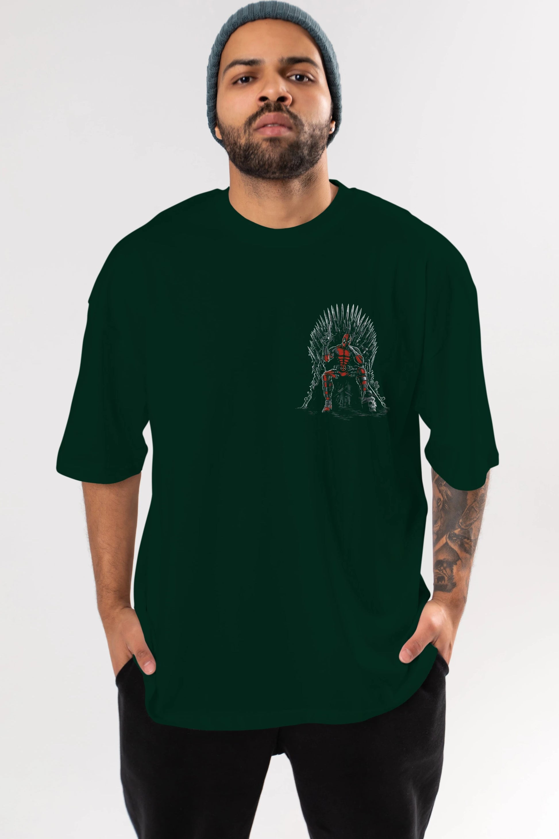 Deadpool (6) Ön Sol Baskılı Oversize t-shirt Erkek Kadın Unisex %100 Pamuk Bisiklet Yaka tişort