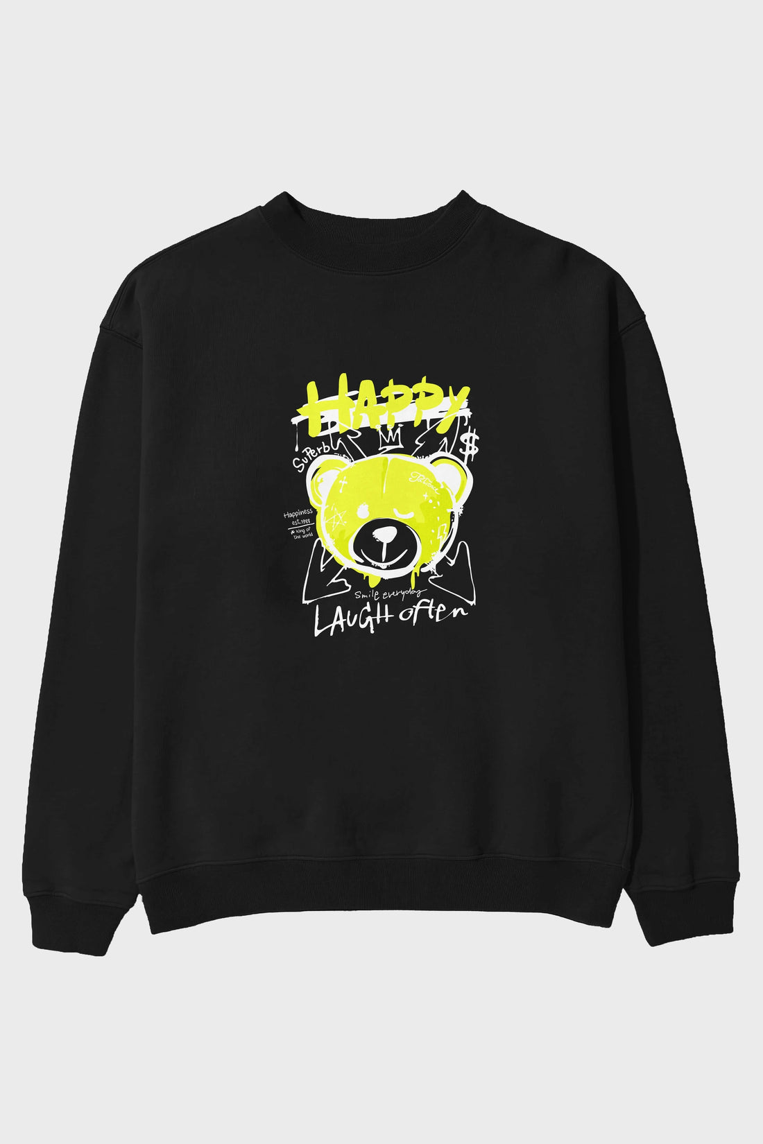 Happy Bear Ön Baskılı Oversize Sweatshirt Erkek Kadın Unisex
