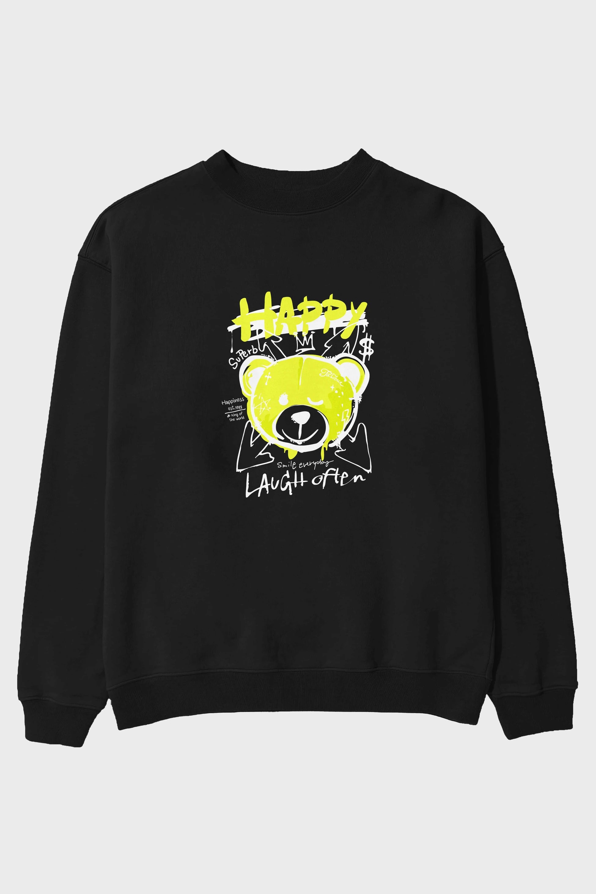 Happy Bear Ön Baskılı Oversize Sweatshirt Erkek Kadın Unisex