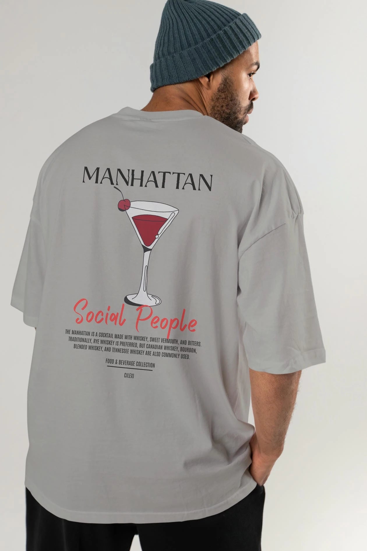 Manhattan Kokteyl Serisi Baskılı Oversize t-shirt Erkek Kadın Unisex %100 Pamuk Bisiklet Yaka tişort