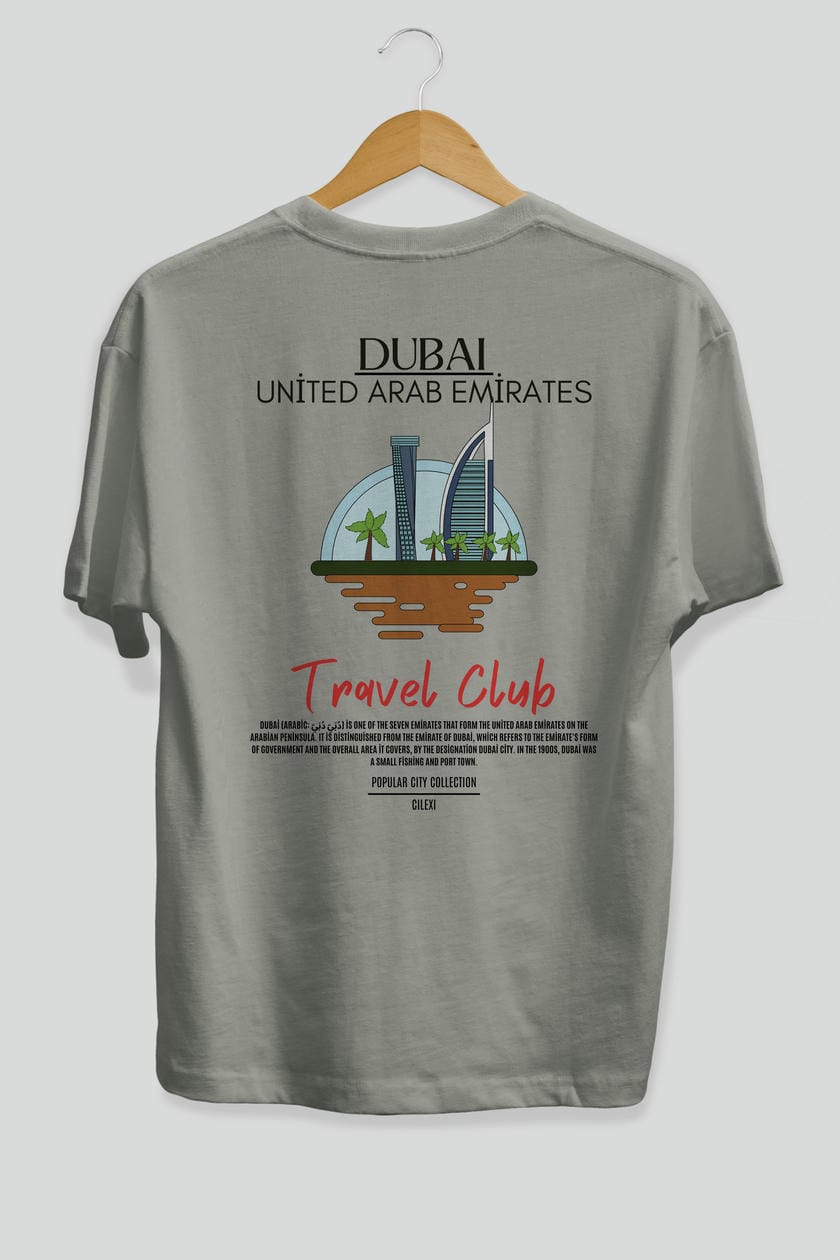 Dubai United Arab Emirates Arka Baskılı Oversize t-shirt Erkek Kadın Pamuk Bisiklet Yaka tişort