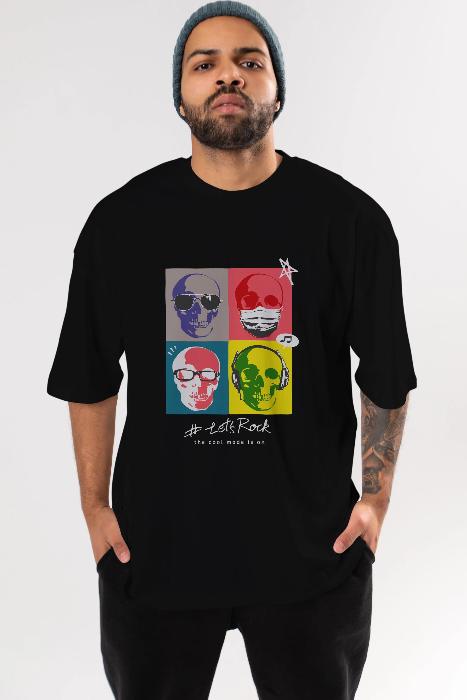 Lets Rock Ön Baskılı Oversize t-shirt Erkek Kadın Unisex