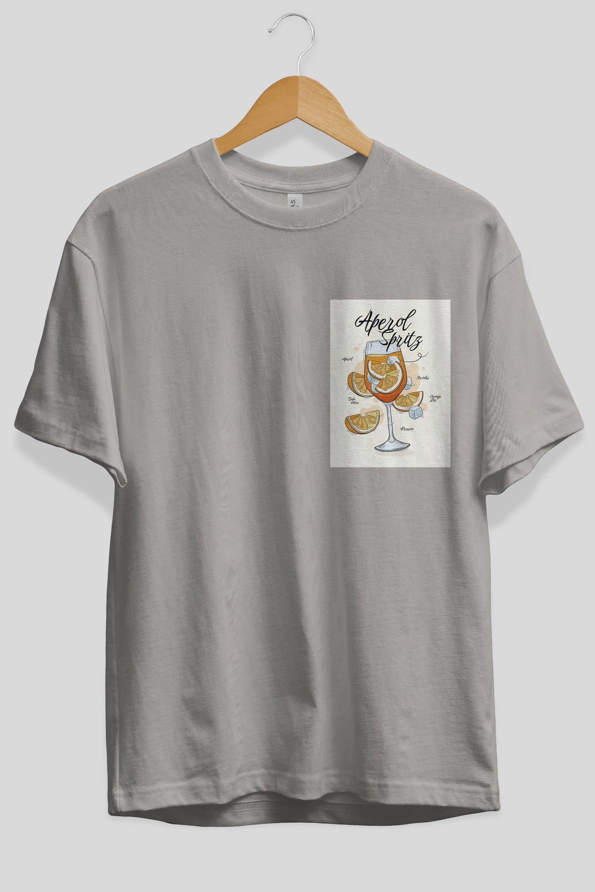 Aperol Spritz 6 Ön Sol Baskılı Oversize t-shirt Erkek Kadın Unisex %100 Pamuk Bisiklet Yaka tişort