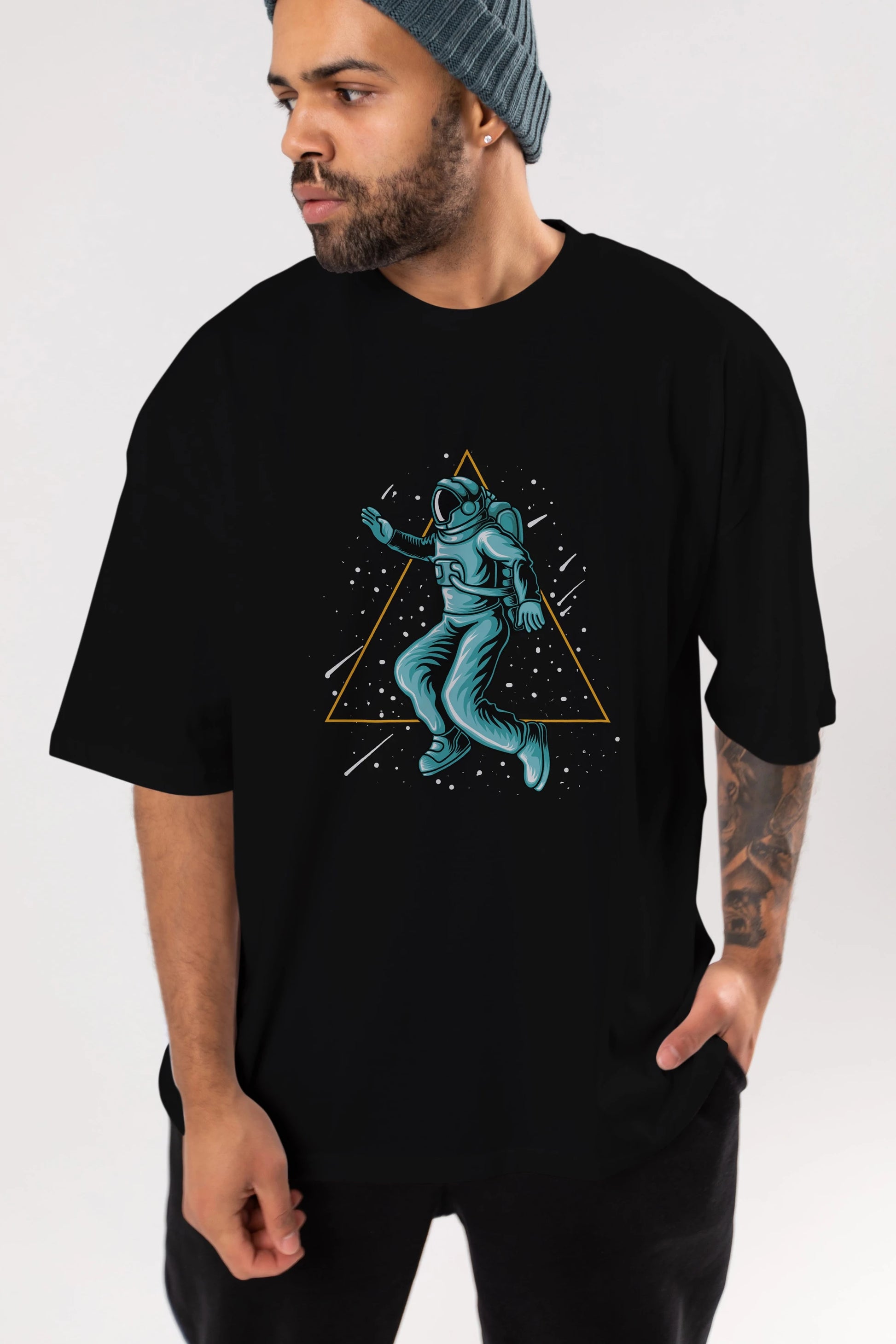 Astronaut Starry Triangle Ön Baskılı Oversize t-shirt Erkek Kadın Unisex