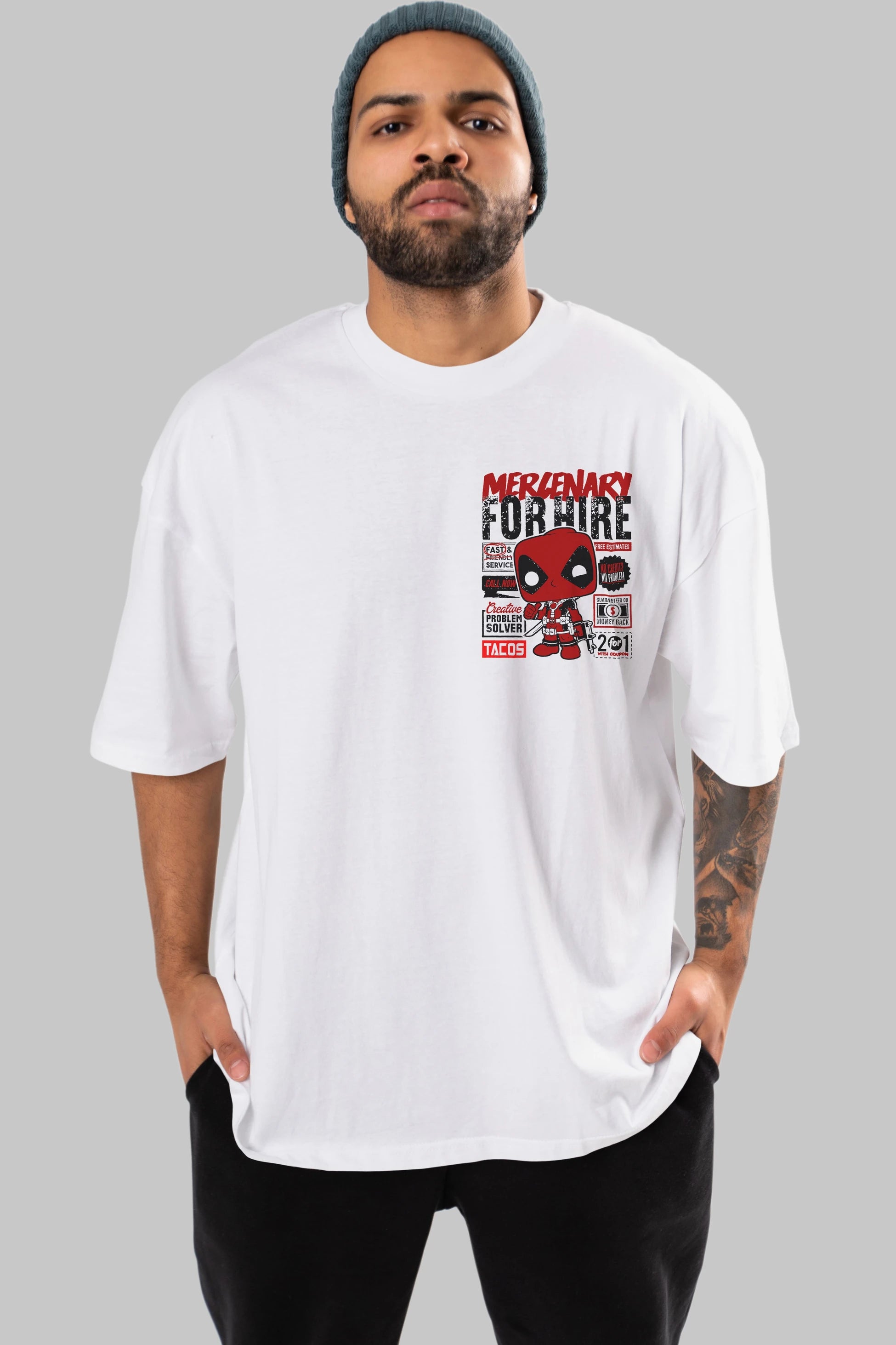 Deadpool (18) Ön Sol Baskılı Oversize t-shirt Erkek Kadın Unisex %100 Pamuk Bisiklet Yaka tişort