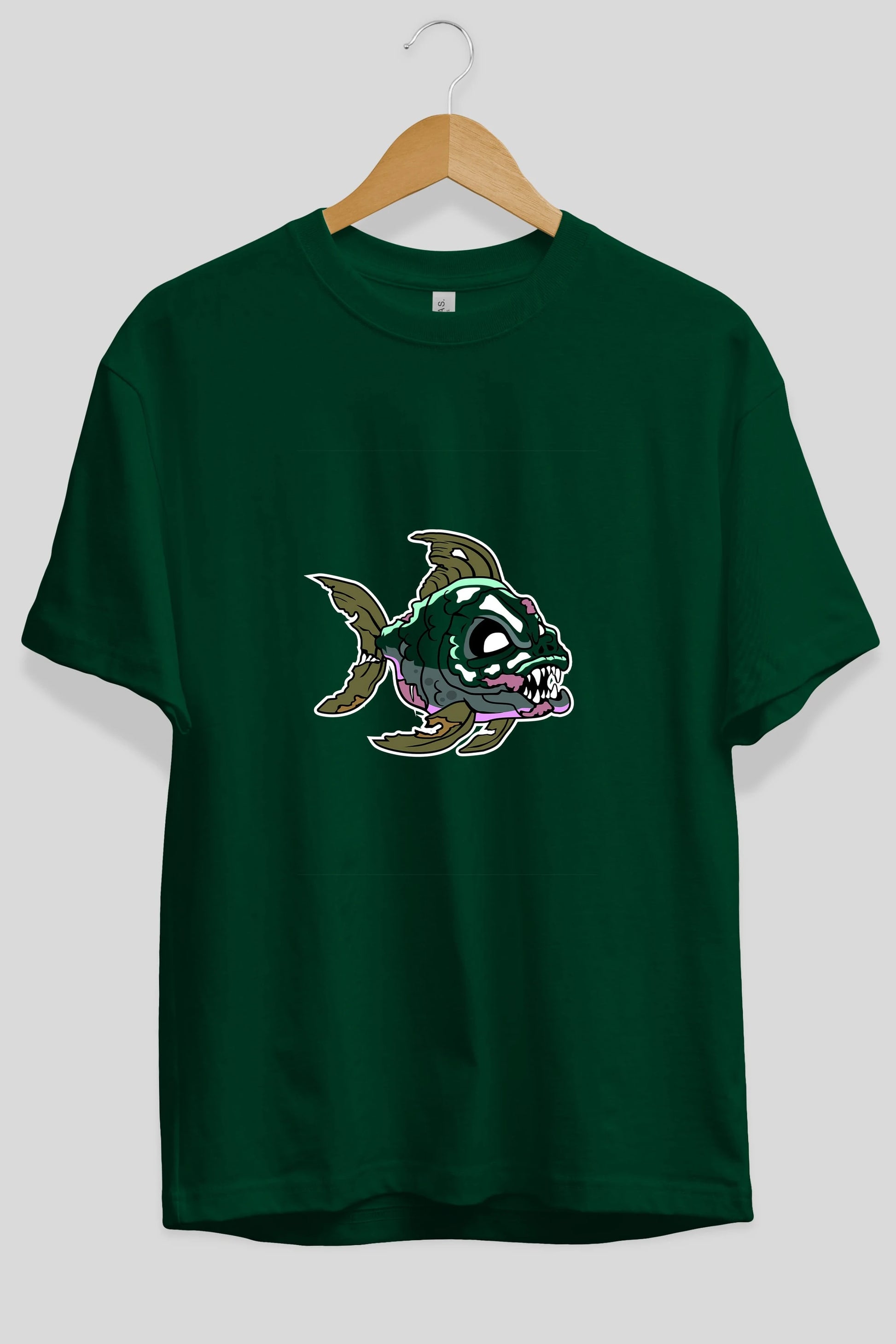 Fish Monster Ön Baskılı Oversize t-shirt Erkek Kadın Unisex %100 Pamuk tişort