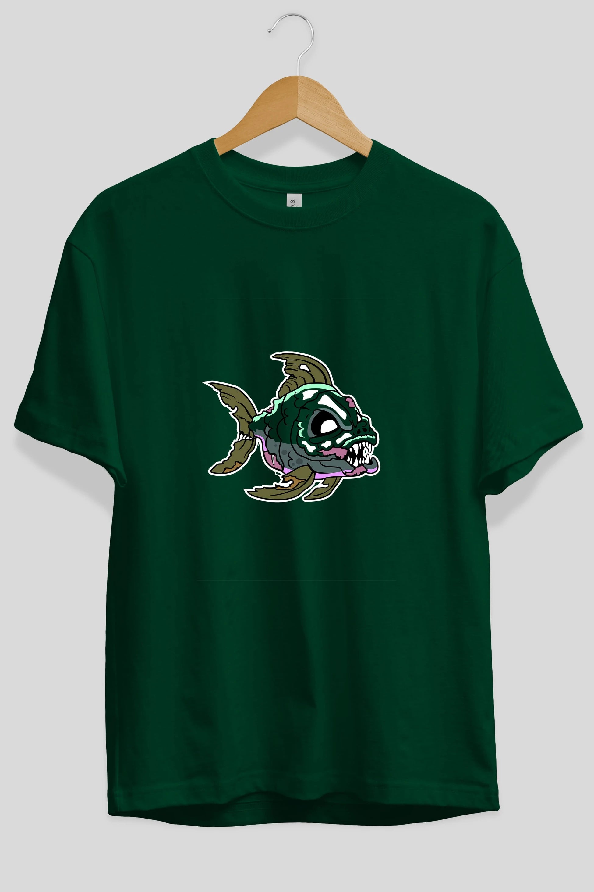Fish Monster Ön Baskılı Oversize t-shirt Erkek Kadın Unisex %100 Pamuk tişort