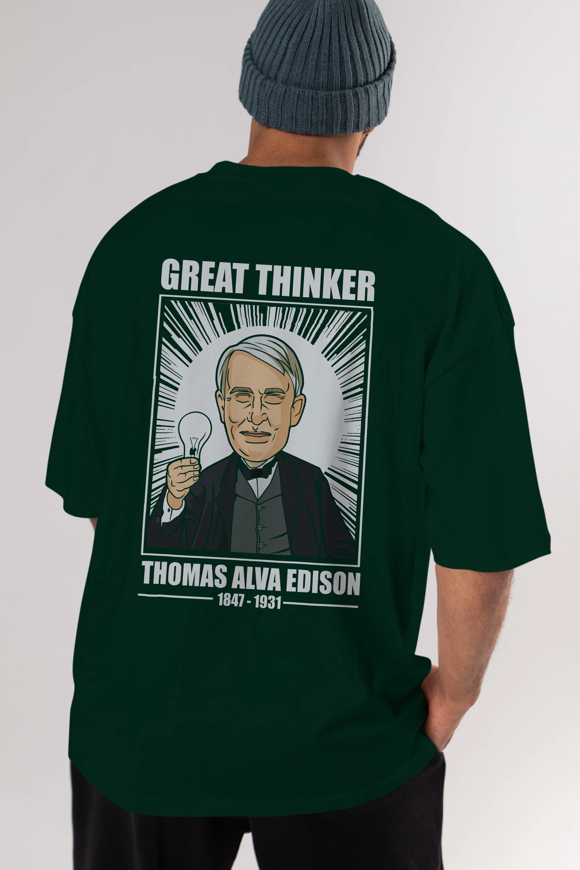 Thomas Alfa Edison Arka Baskılı Oversize t-shirt Erkek Kadın Unisex %100 Pamuk tişort