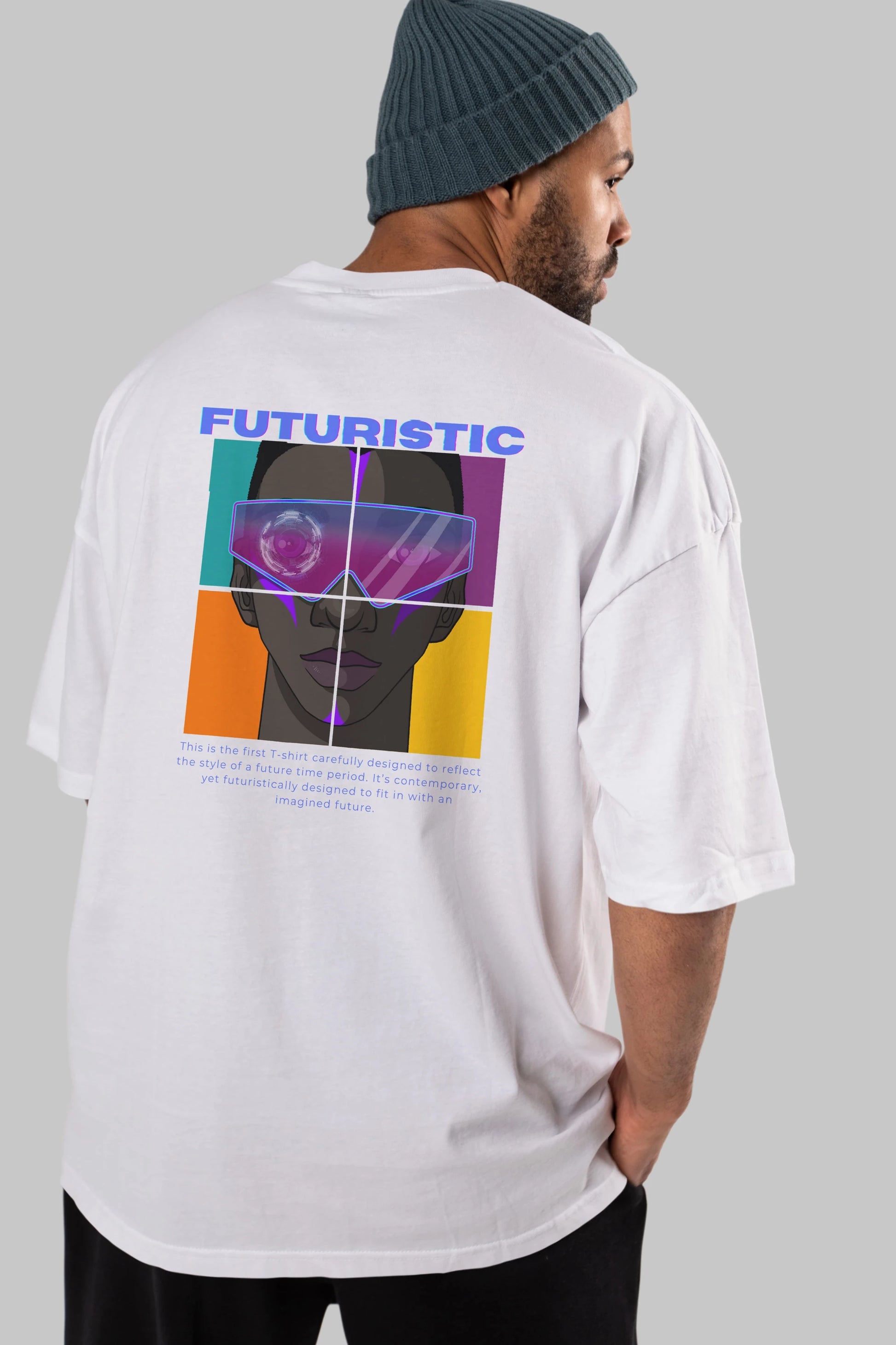 Futuristic Streetwear Arka Baskılı Oversize t-shirt Erkek Kadın Unisex