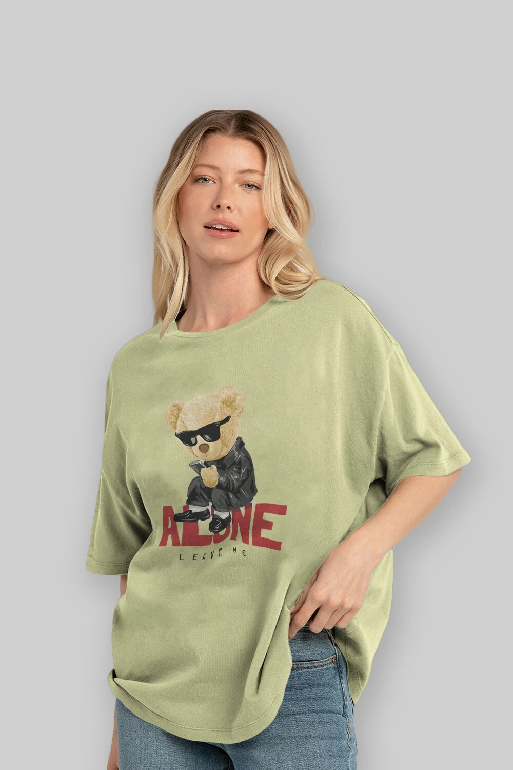 Teddy Bear Alone Ön Baskılı Oversize t-shirt Erkek Kadın Unisex %100 Pamuk