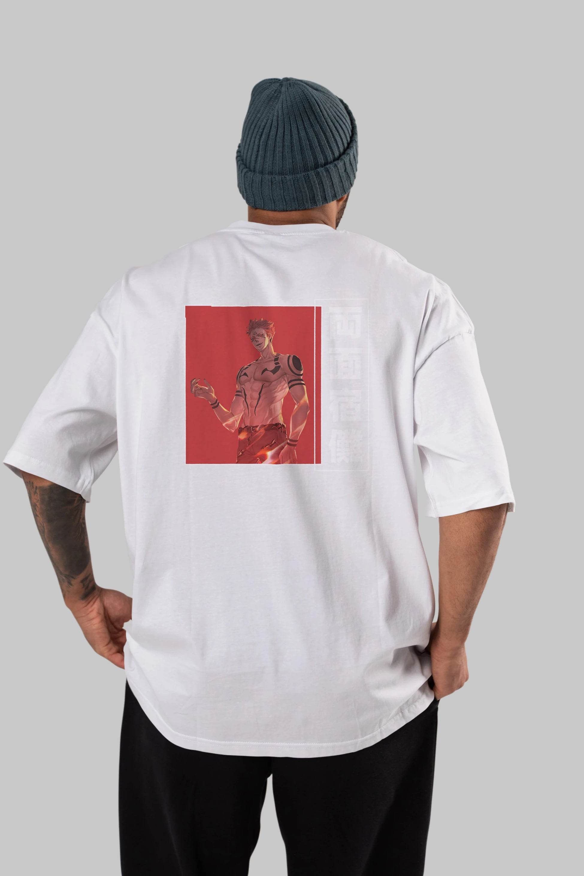 Sukuna Ryoumen 3 Anime Arka Baskılı Oversize t-shirt Erkek Kadın Unisex