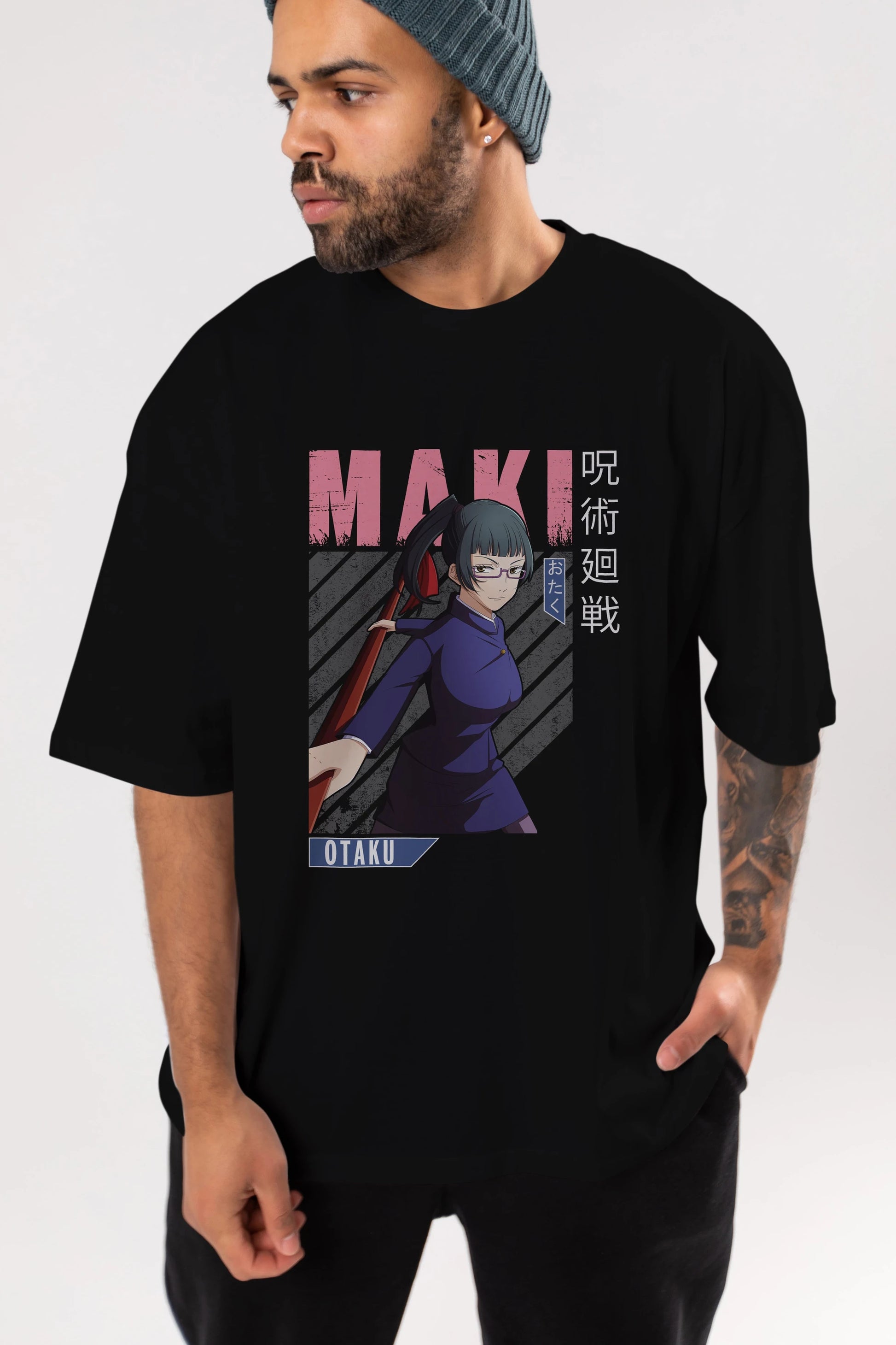 Maki Zenin CHAINSAWMAN Anime Ön Baskılı Oversize t-shirt %100 pamuk Erkek Kadın Unisex