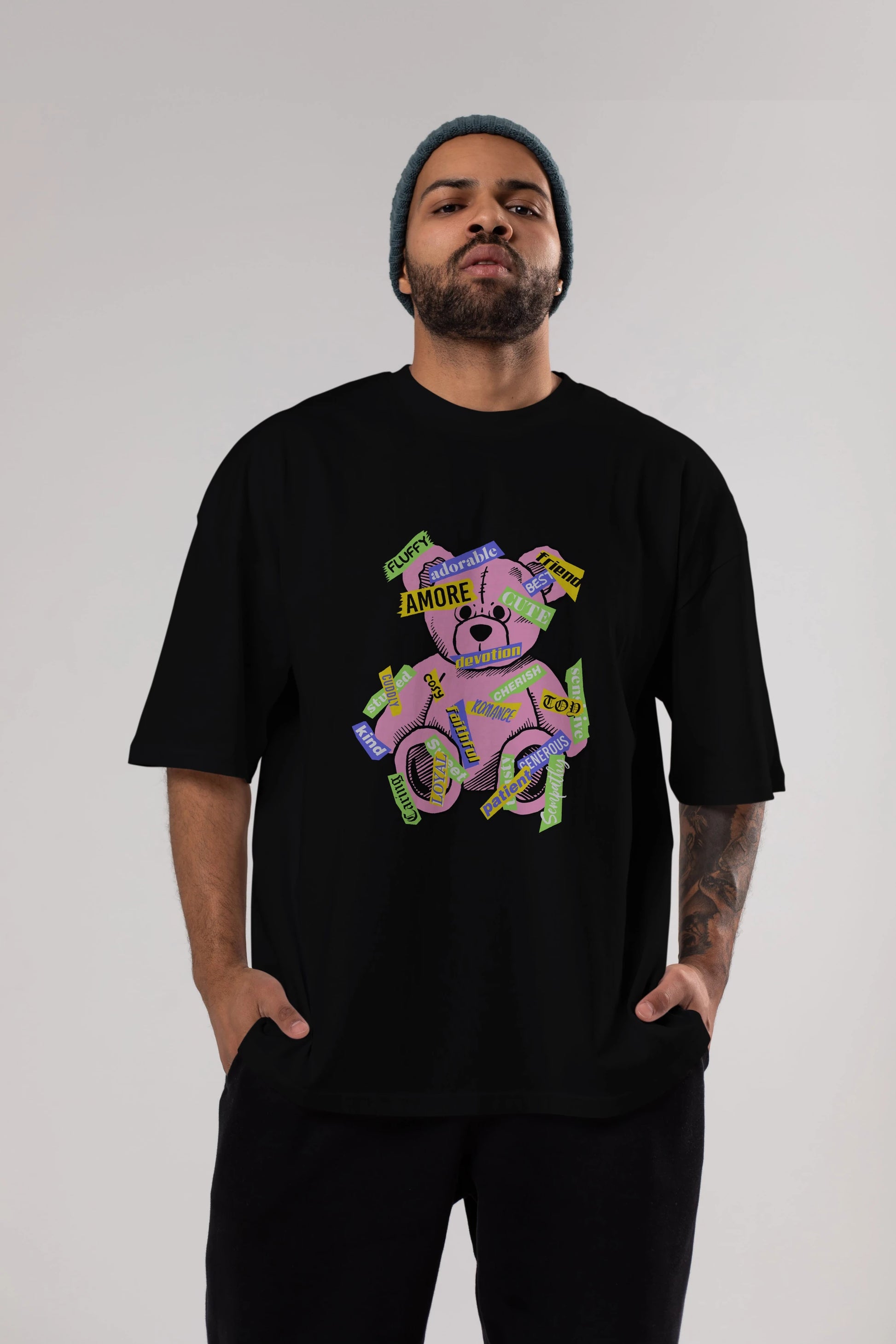 Teddy Bear Cute Ön Baskılı Oversize t-shirt Erkek Kadın Unisex