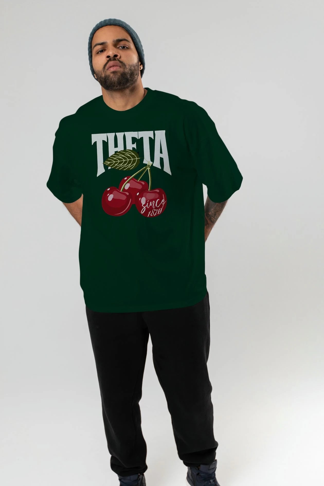 Theta Cherry Cherries Ön Baskılı Oversize t-shirt Erkek Kadın Pamuk Bisiklet Yaka tişort