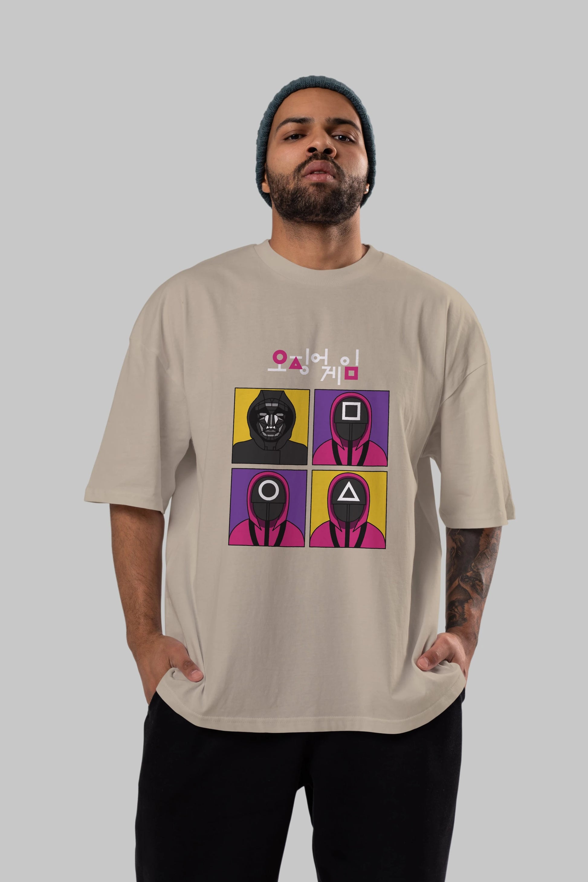 Squid Game (1) Ön Baskılı Oversize t-shirt Erkek Kadın Unisex %100 Pamuk Bisiklet Yaka tişort