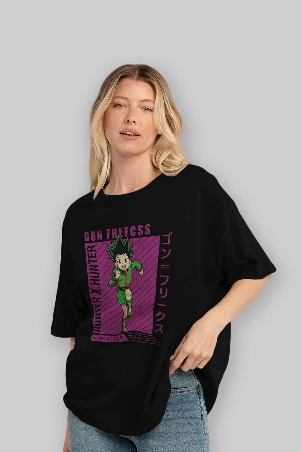 Gon Freecss HUNTER X HUNTER 3 Anime Ön Baskılı Oversize t-shirt %100 pamuk Erkek Kadın Unisex