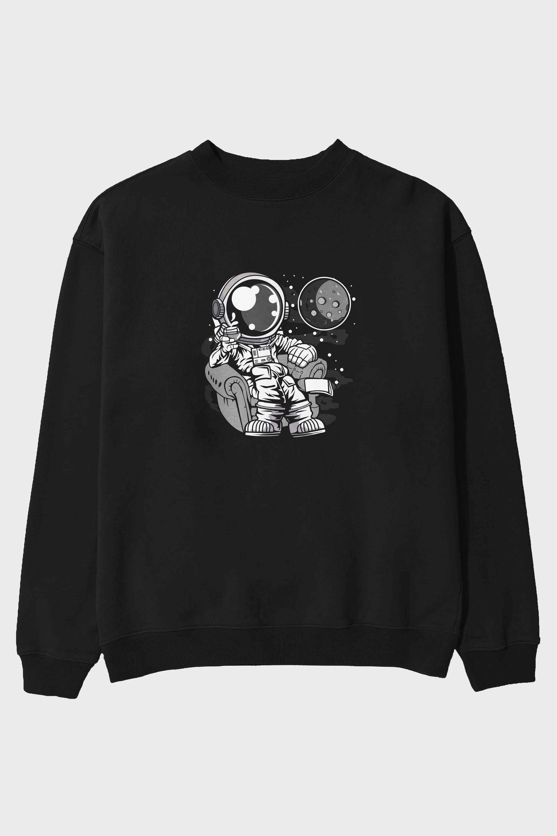 Astronaut Drinking And Relax Ön Baskılı Oversize Sweatshirt Erkek Kadın Unisex