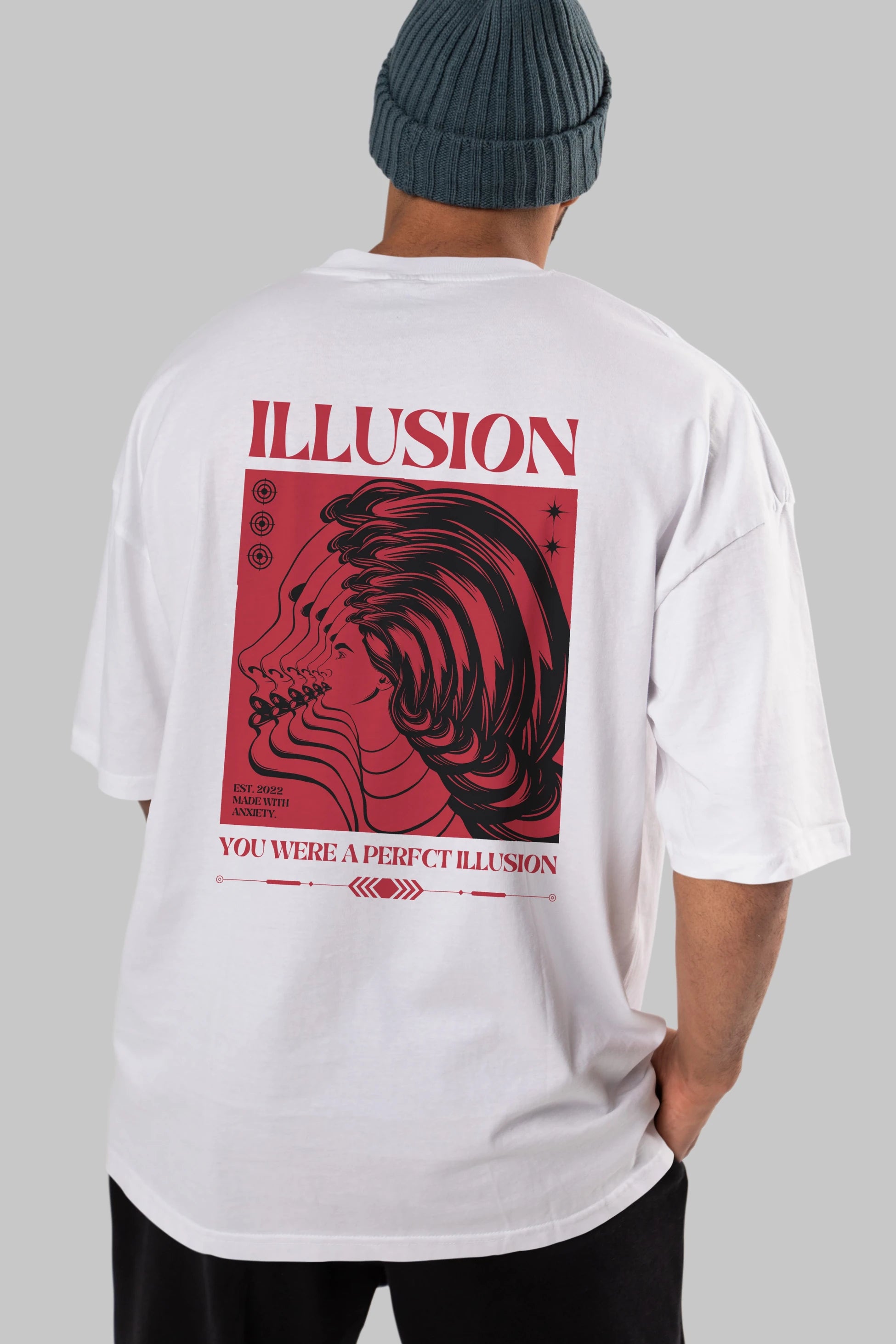 Illusion Streetwear Arka Baskılı Oversize t-shirt Erkek Kadın Unisex