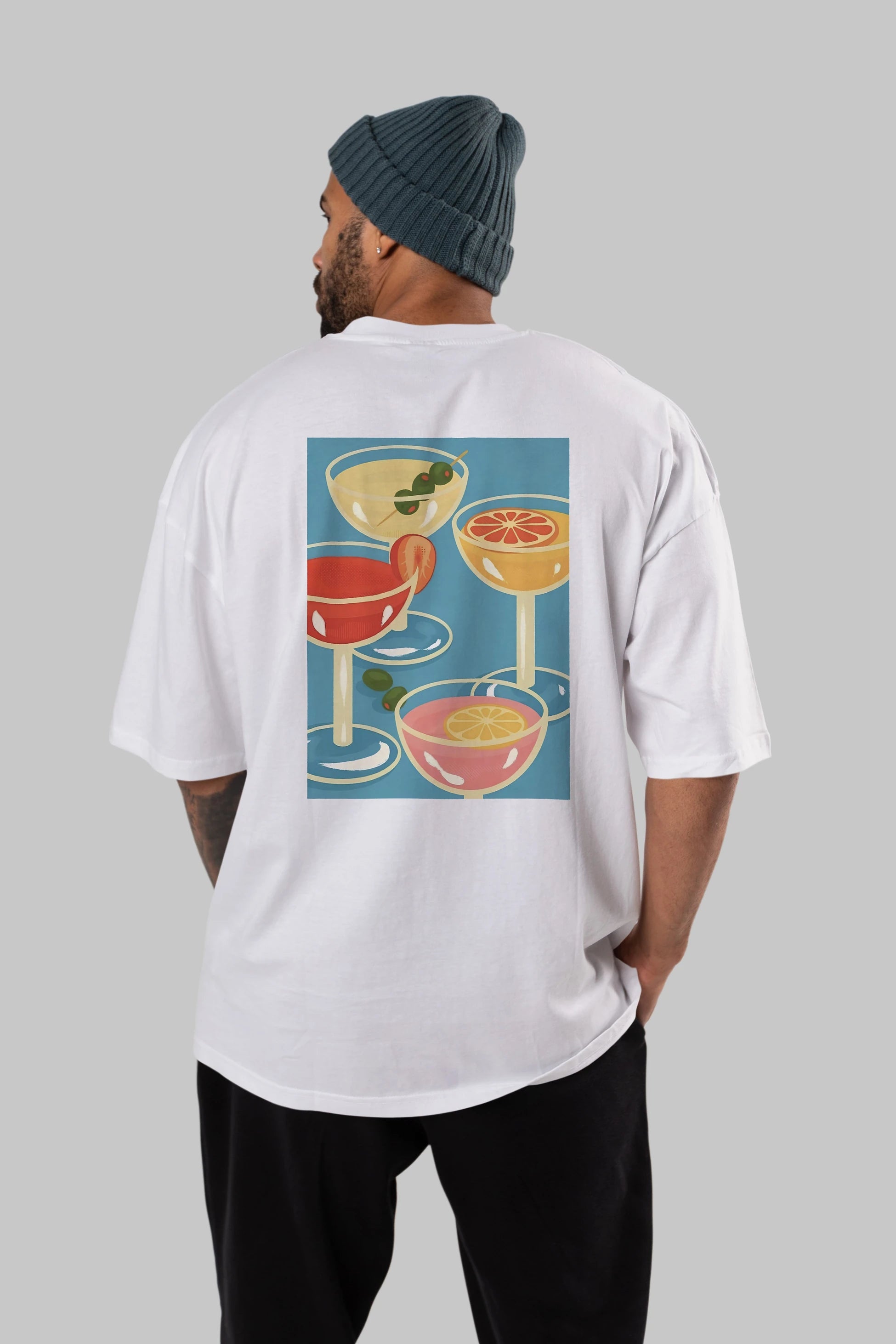 Cocktails Arka Baskılı Oversize t-shirt Erkek Kadın Unisex %100 Pamuk Bisiklet Yaka tişort