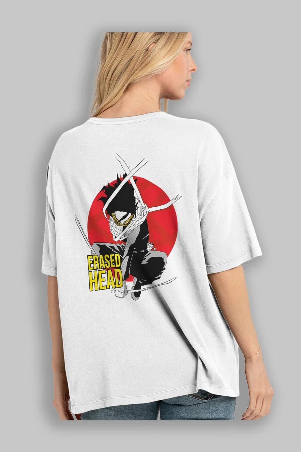Erased Head Anime Arka Baskılı Oversize t-shirt Erkek Kadın Unisex